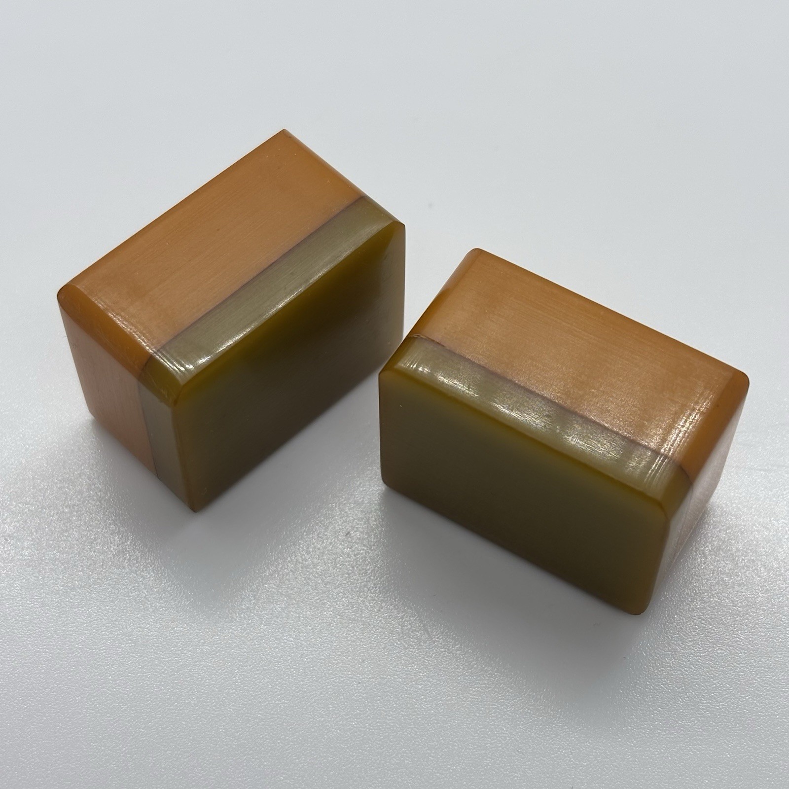 2 Bakelite MahJong Tile Pieces 2 and 3 Two Tone Stacked Butterscotch “Craks”