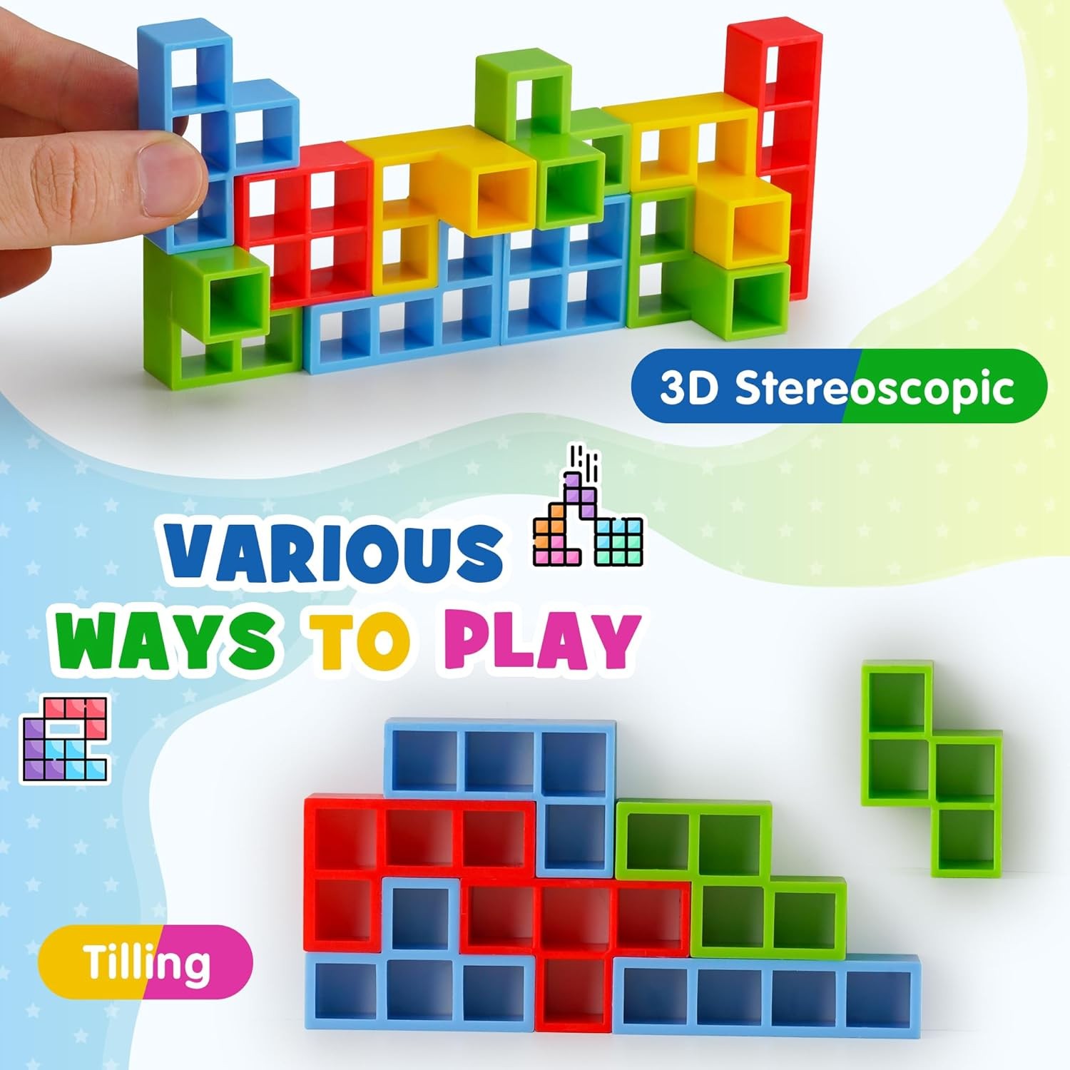 WOWNOVA 48PCS Tetra Tower, Fun Balance Stacking Building Blocks Board Game for K