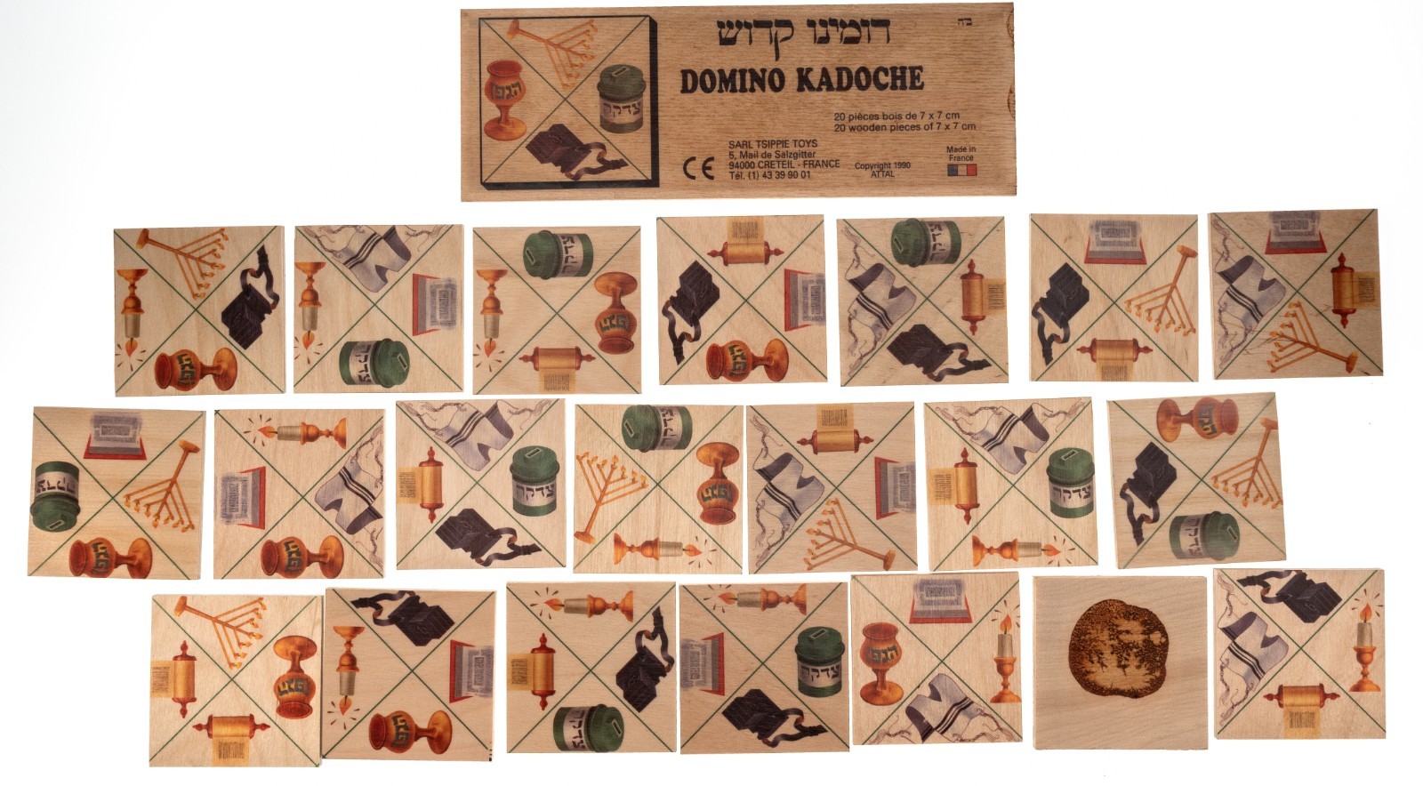 Domino Kadoche 20 Wood Pieces 7x7cm 1990 Attal Sarl Tsippie Toys Made in France