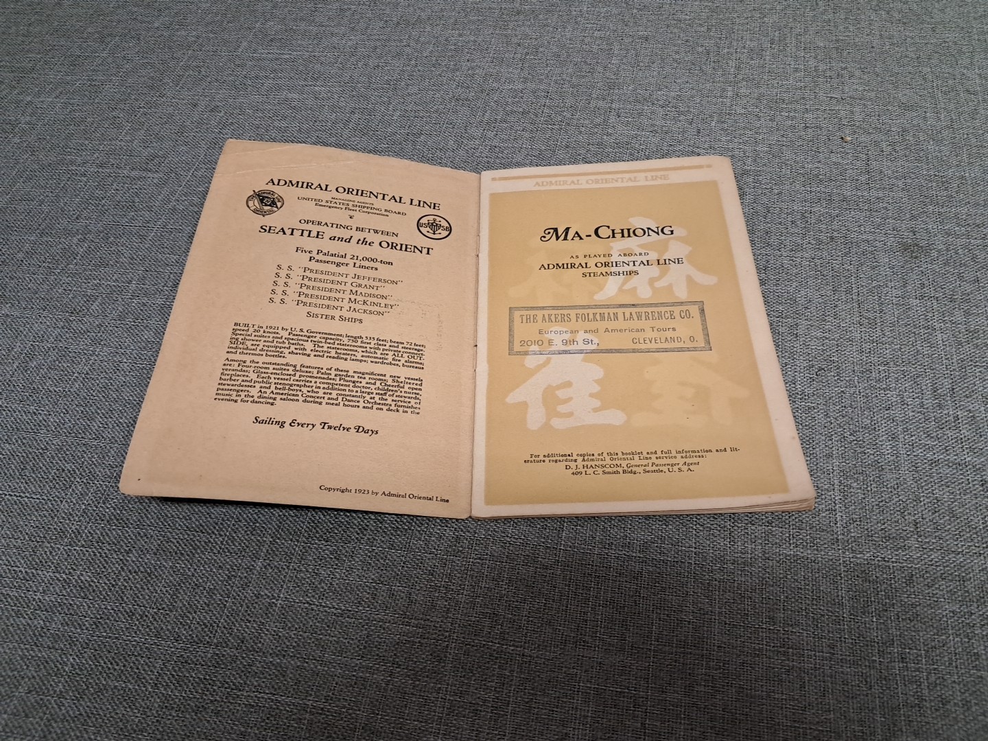 Ma-Chiong Admiral Oriental Line 1923 Third Edition Booklet Rough Read