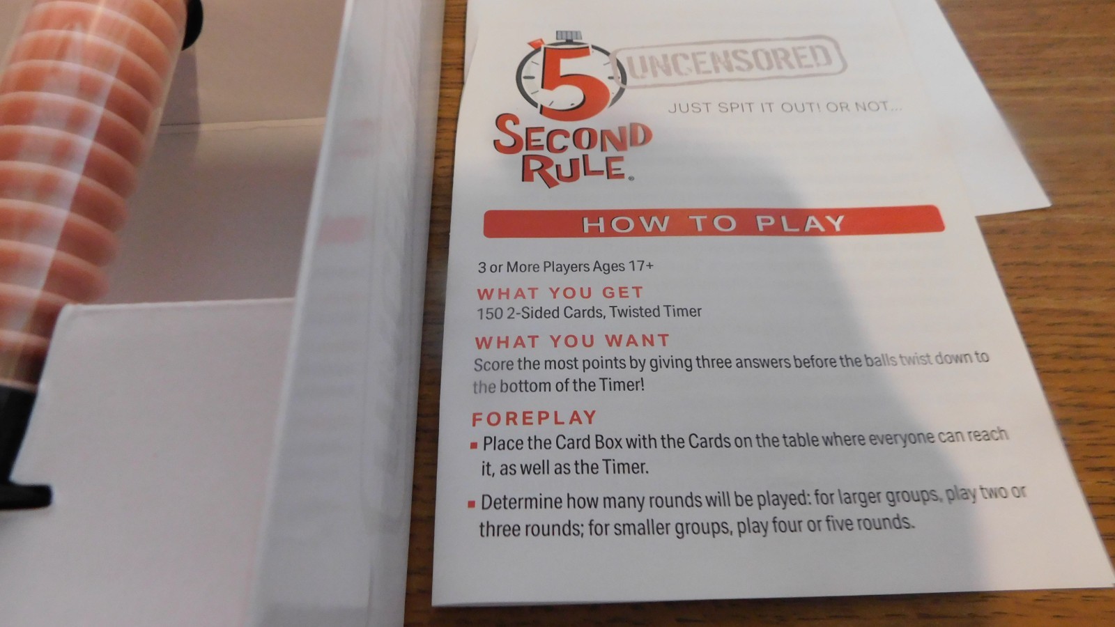 5 SECOND RULE UNCENSORED COMPLETE GAME ADULT PARTY GAME