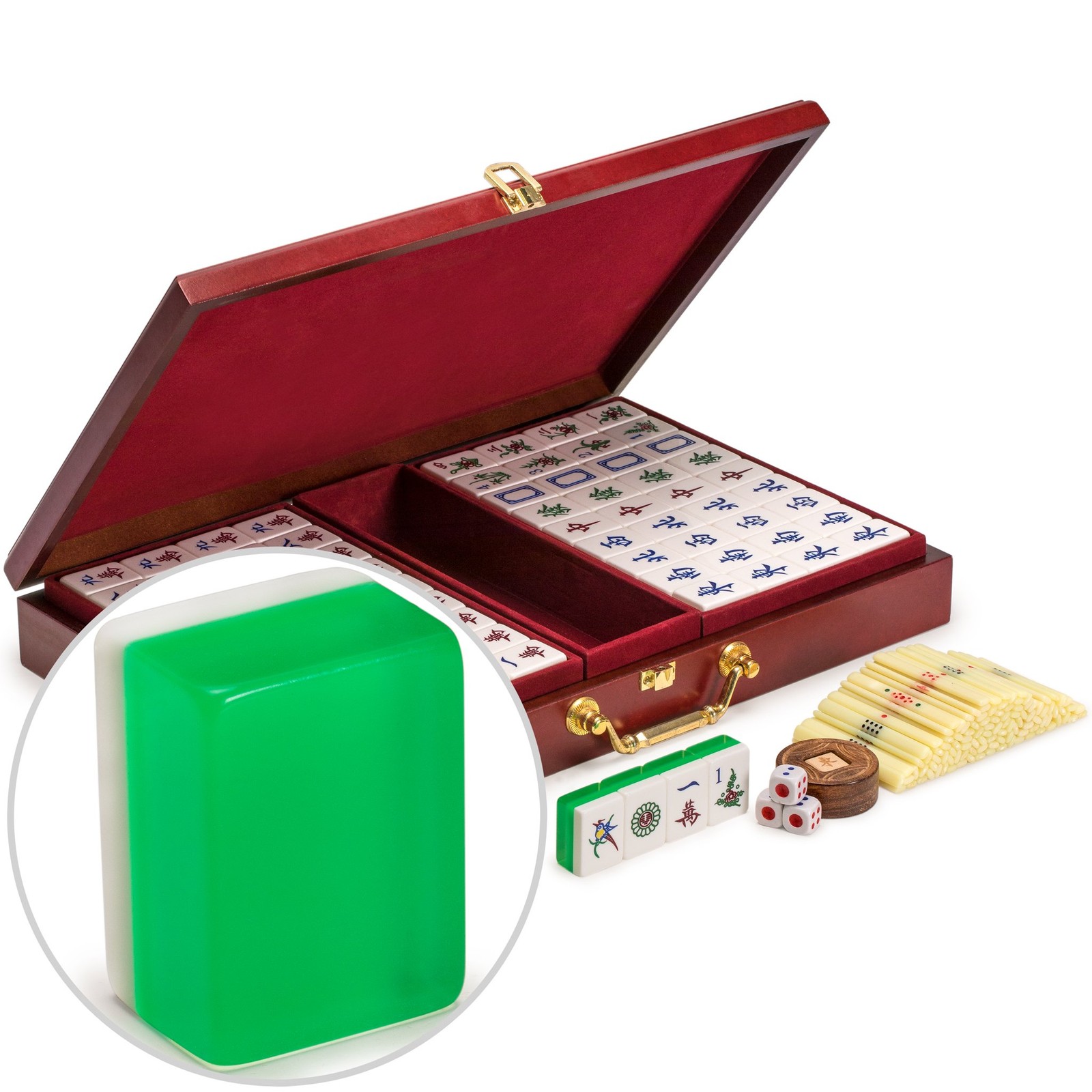 Yellow Mountain Imports Classic Chinese Mahjong Game Set – Emerald – with 148 Tr