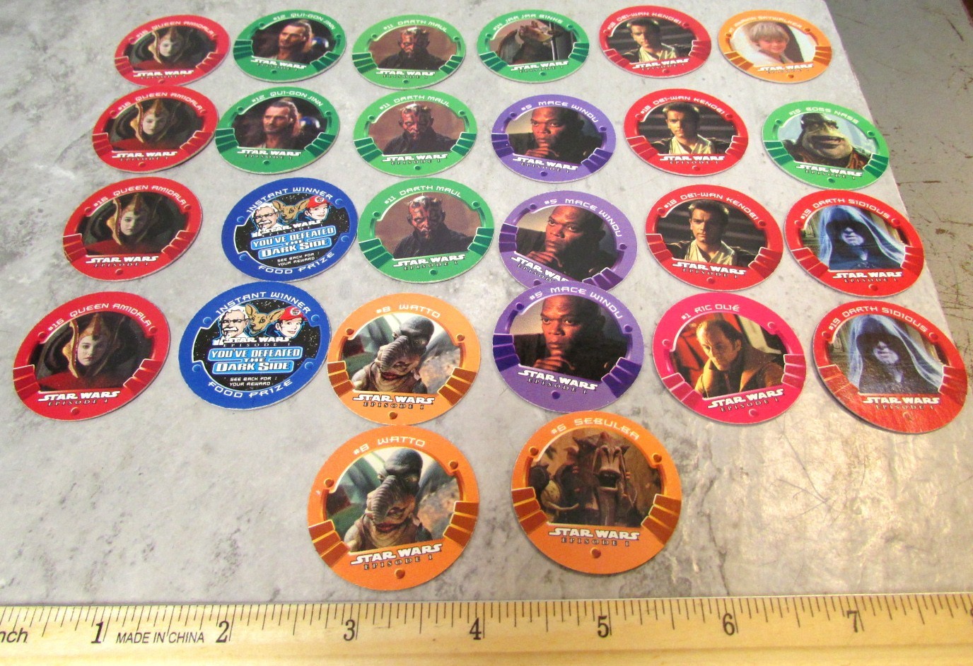 Pog Pogs game set of 26 Star Wars Episode 1 pog playing caps pieces, duplicates