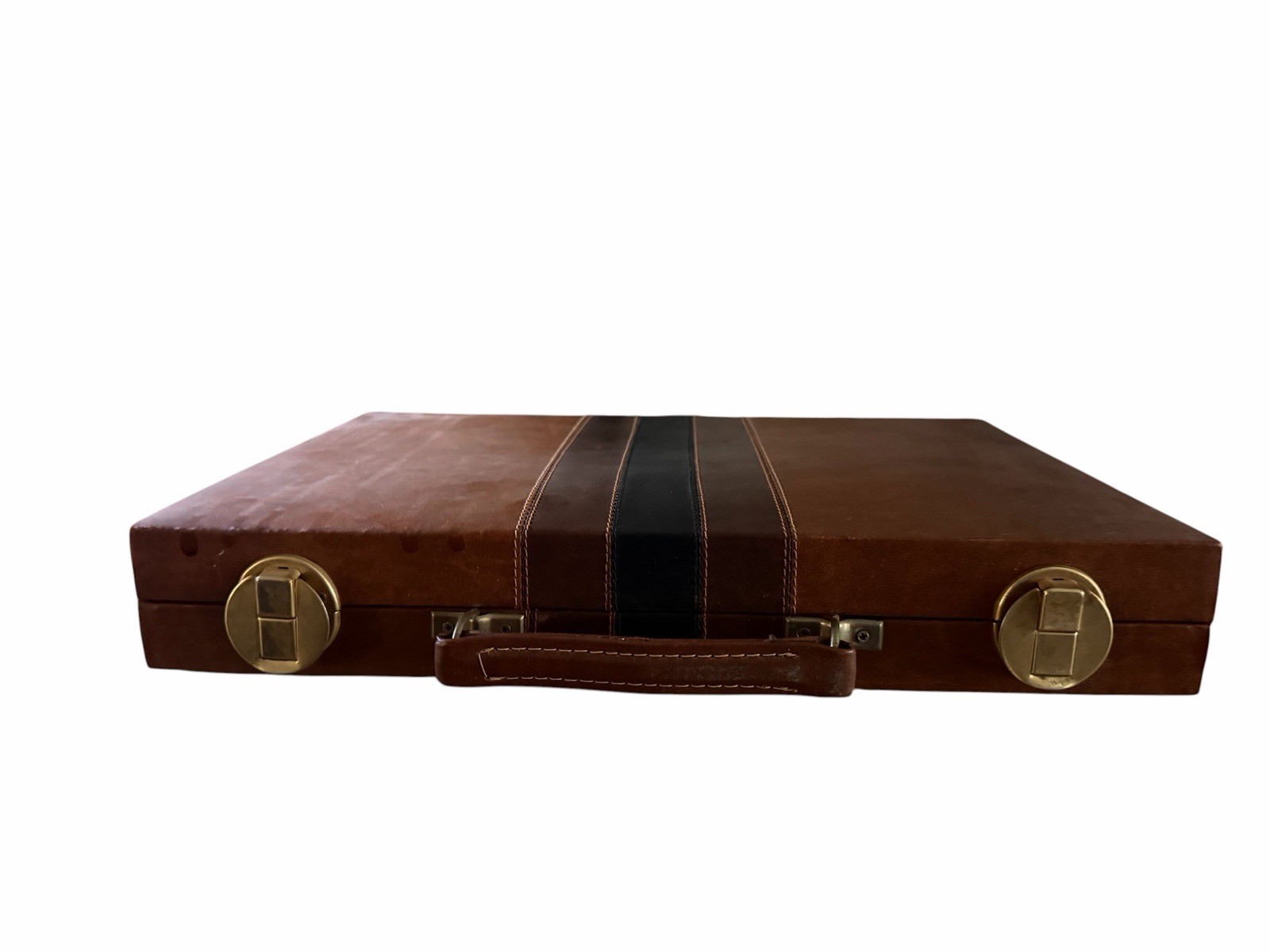 Vintage Backgammon Game Set Faux Leather Brown Case 15×10 Complete Travel