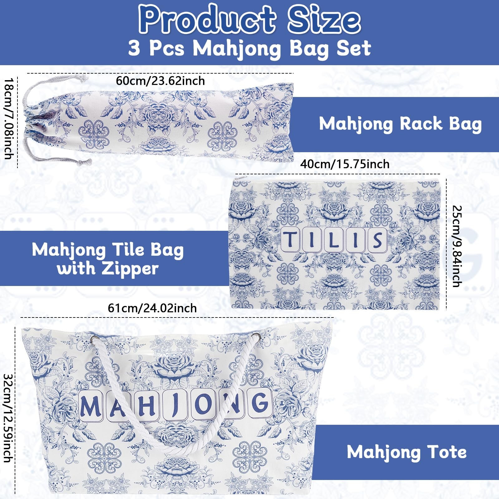3 Pcs Empty Mahjong Bag Set for Tiles and Racks American Mahjong Case Travel …
