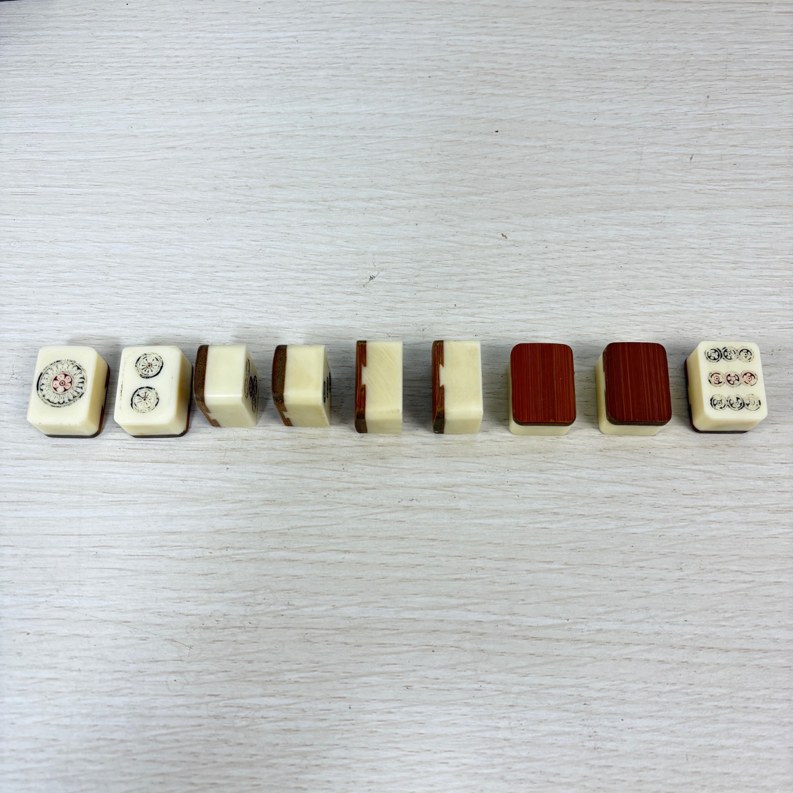 Vintage Japanese Mahjong Tile Set Brown Leather Case 1950s-60s Ivory Tiles AS-IS