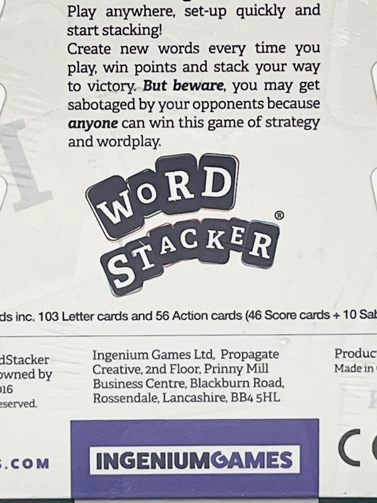 WORD STACKER Family Word Building Game, 2-6 Players 10yr+ ~ Ingenium Games NEW