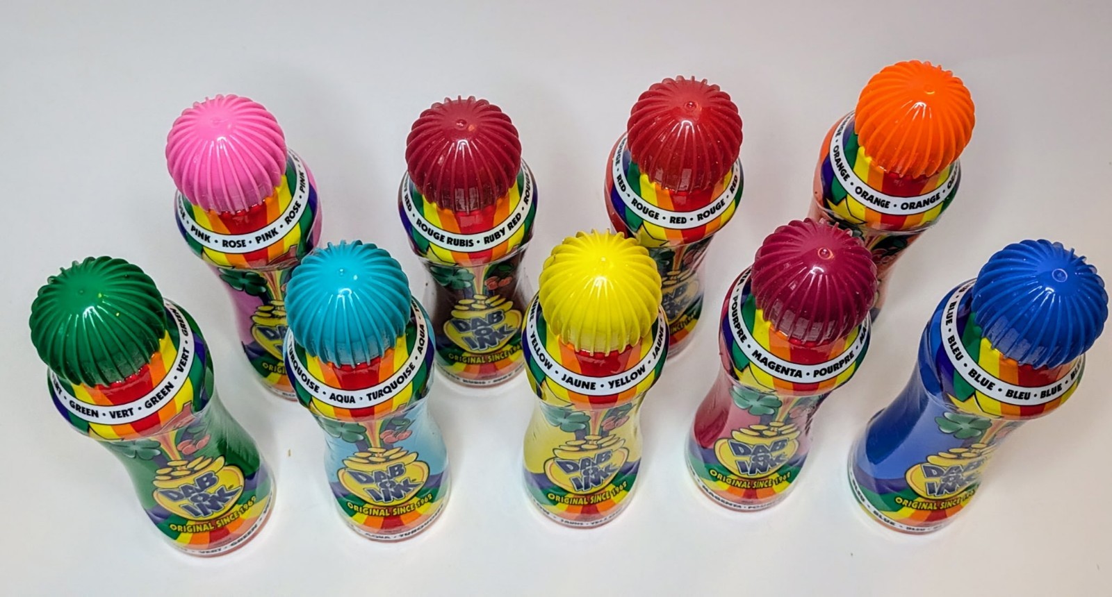 Dab-O-Ink 3 Ounce Bingo Markers Set of 9 Daubers Yellow, Orange,Blue, Red & Pink