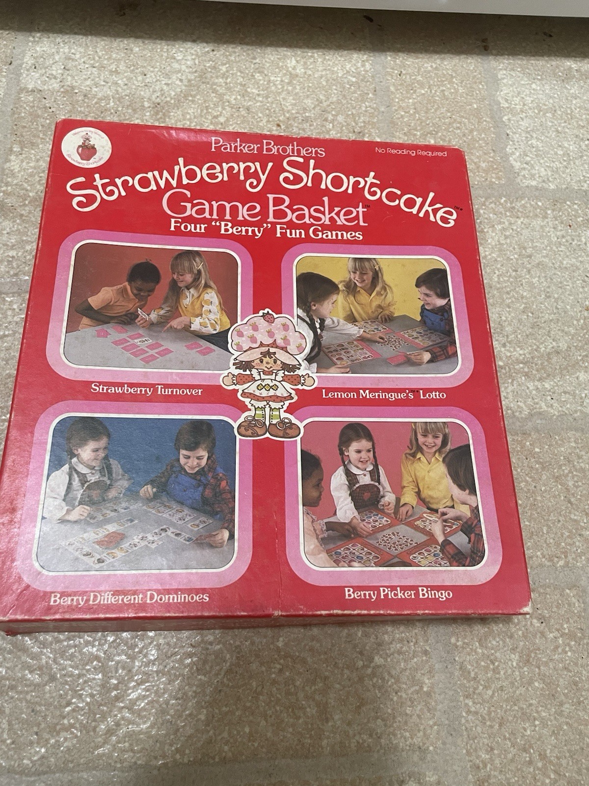 Vintage 1981 Strawberry Shortcake Game Basket 4 “Berry” Fun Games Bingo Dominoes
