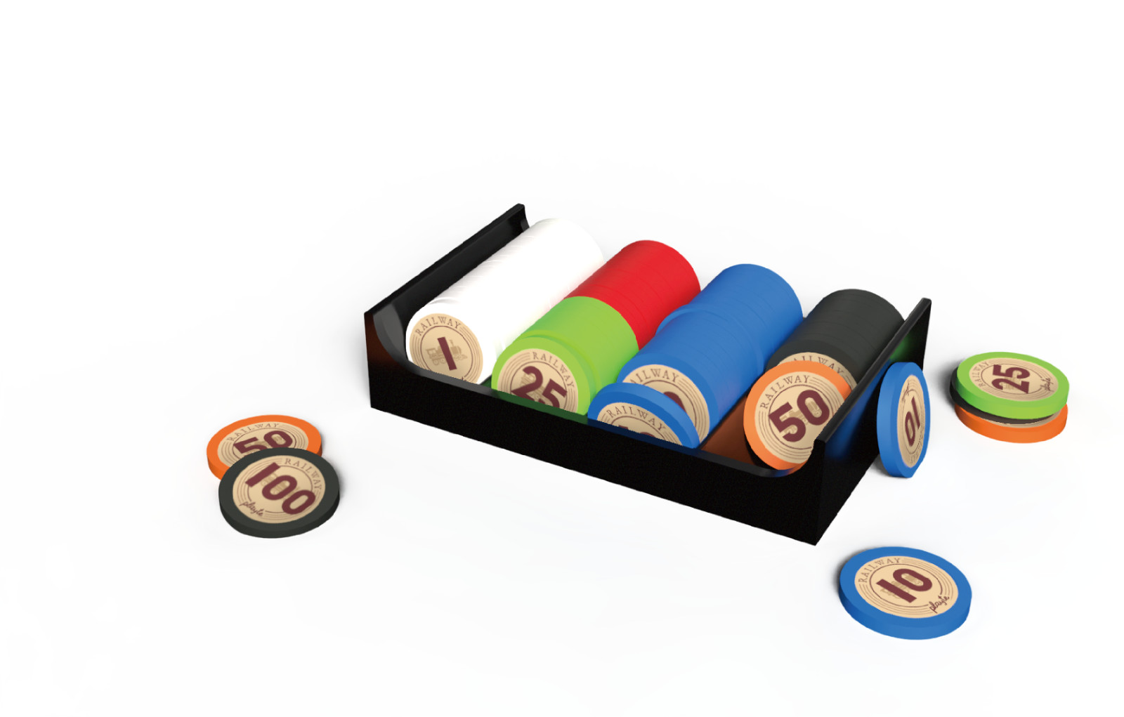 Playte Middle Railway Chips – 80pcs Premium Heavy 4.3g Board Game Tokens Set.