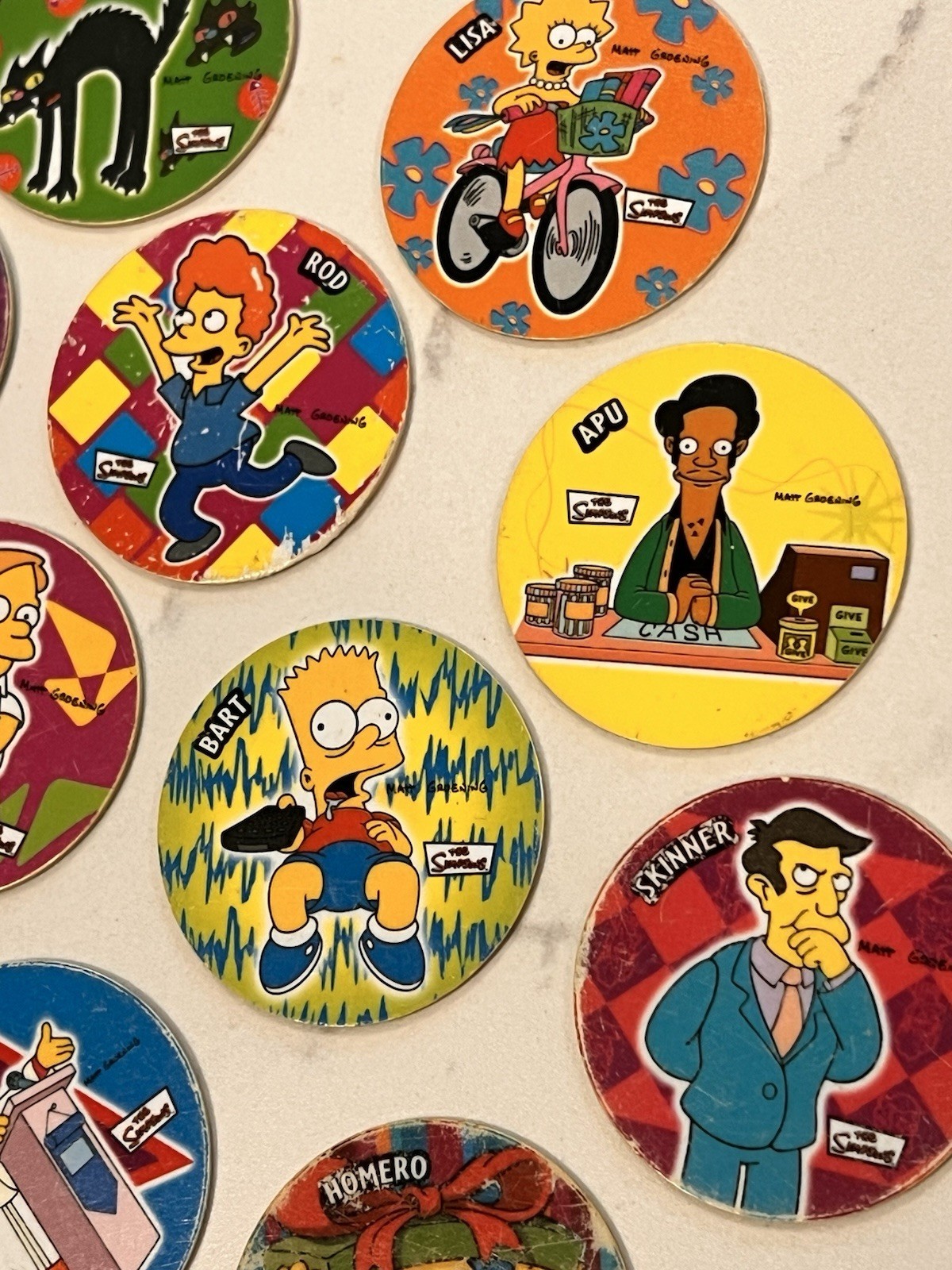 Rare Lot Of 12 Sabritos Mexico THE SIMPSONS Tazos Taso Pogs BART Marge Apu Lisa