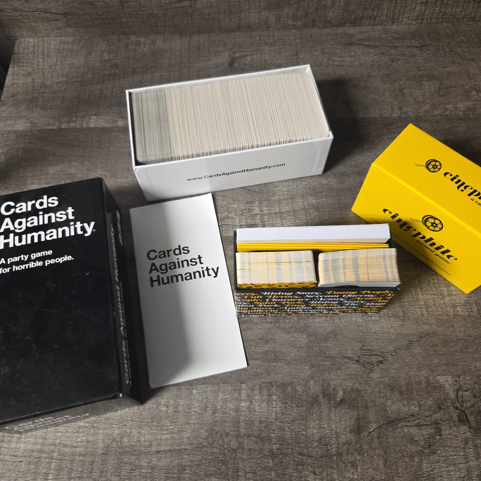5 party games lot – Cards Against Humanity Catan dice Cinephile Battle of Sexes