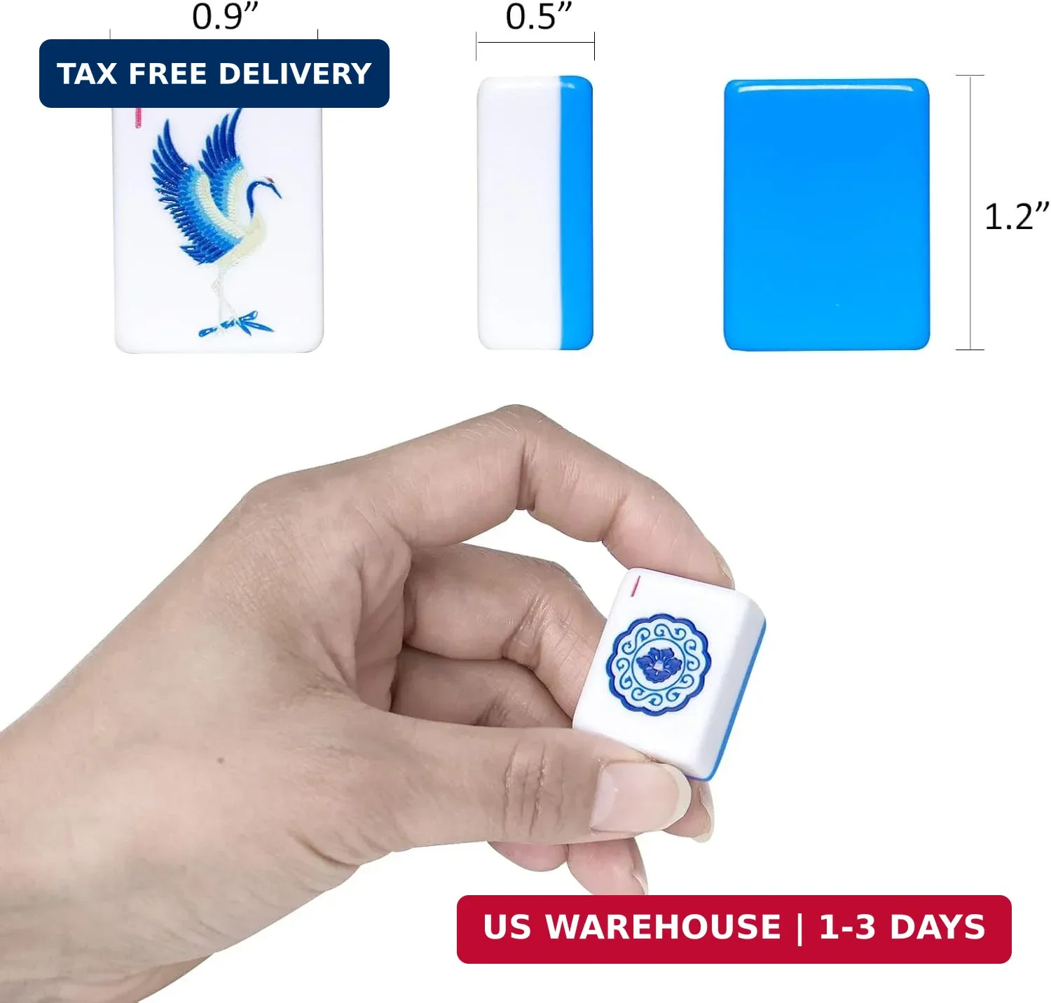Light Blue American Mahjong Tile Set(1.2″), 160 Engraved Tiles with Mahjong Tile