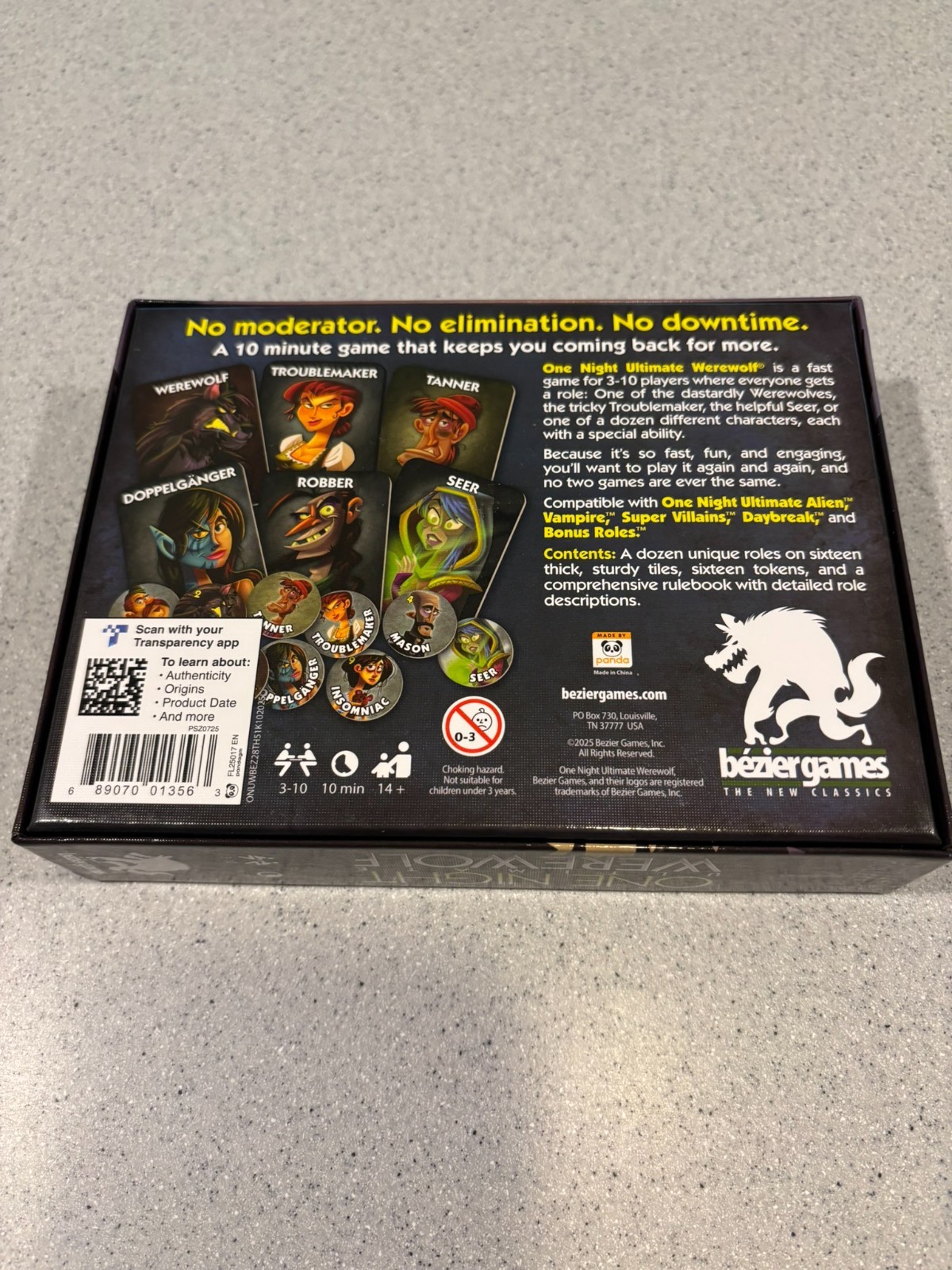 One Night Ultimate Werewolf Game – Bezier Games *Open Box – Never Used*