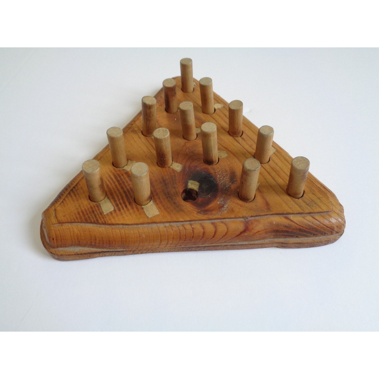 Vintage Handmade Wood Peg Game – Wooden With Pegs Triangle