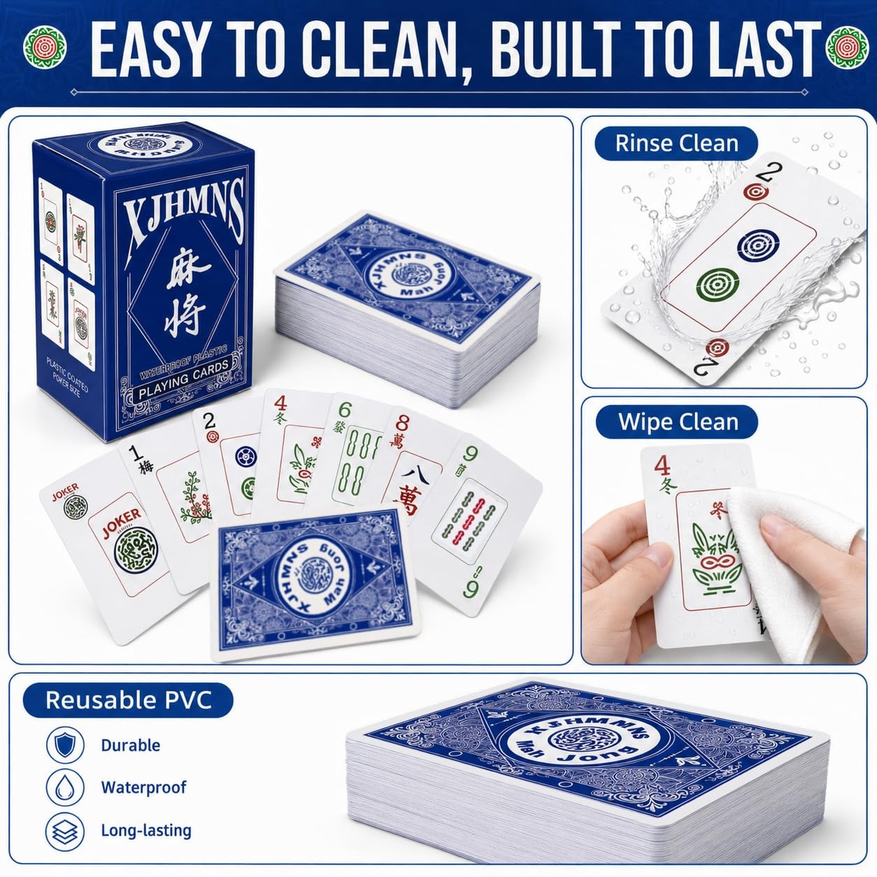 Mahjong Cards Large Print Waterproof Game Set 36 Tiles Traditional