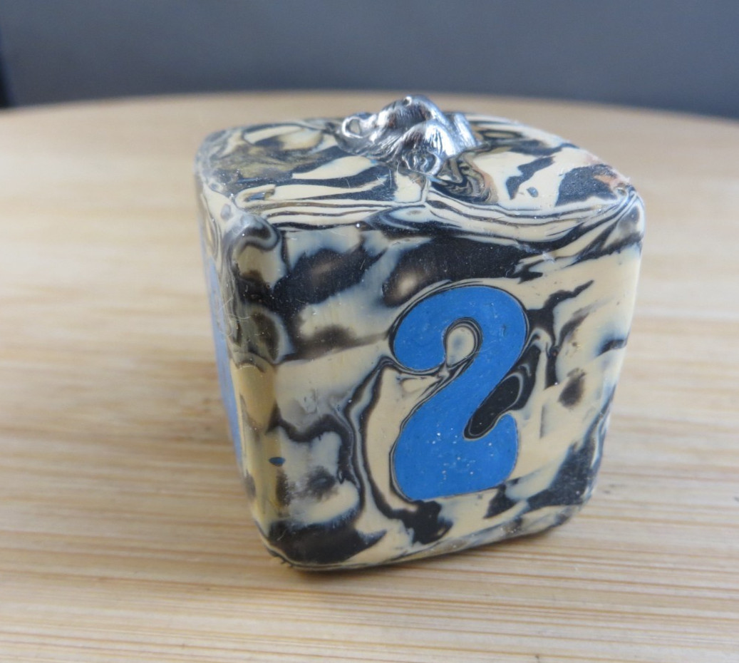 Jena’s Handmade Backgammon Doubling Cube Blue Tan Sterling Silver Wild Cat #410