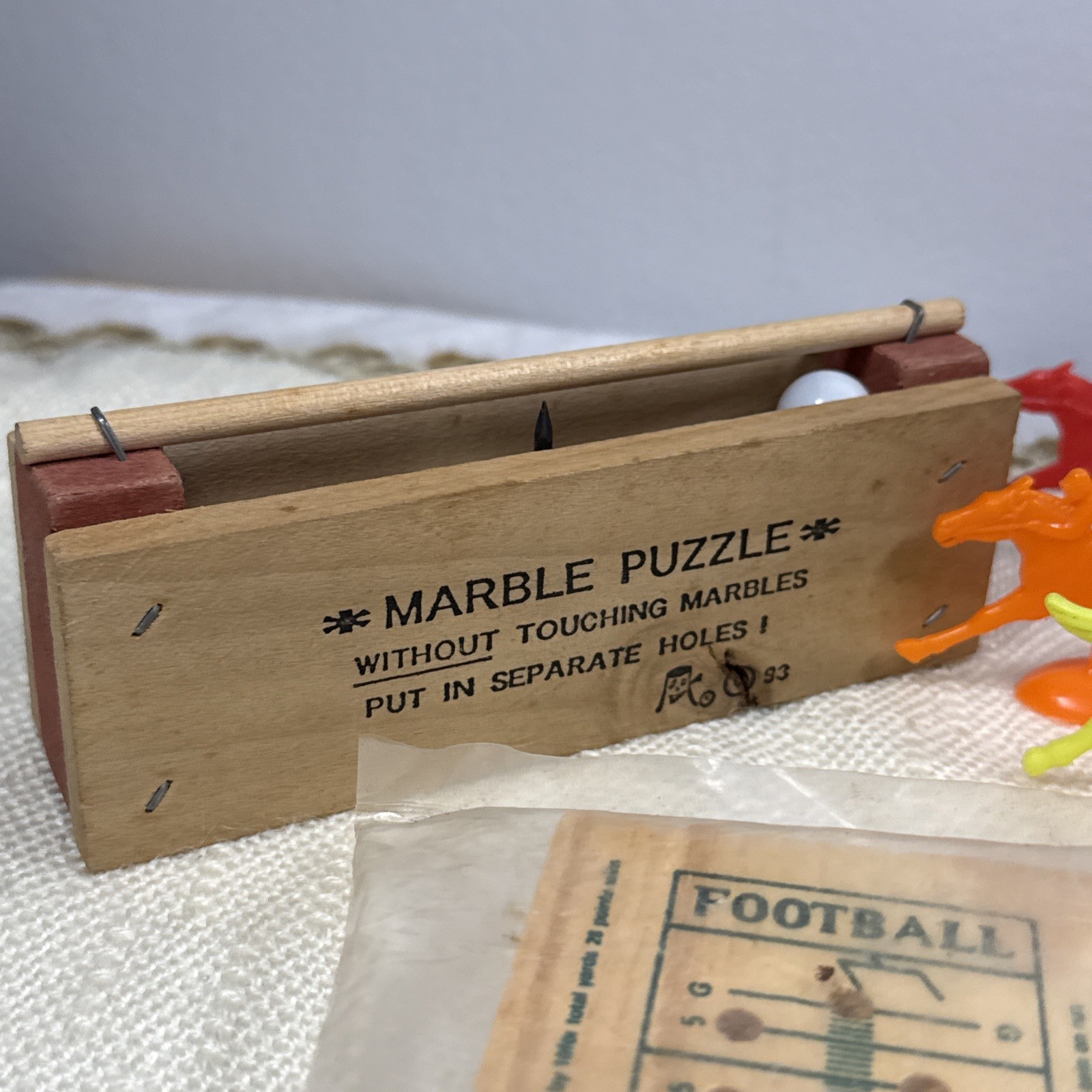 Vintage Wooden Small Game Lot Board Pieces Carrom Marble Football Jacks Yahtzee