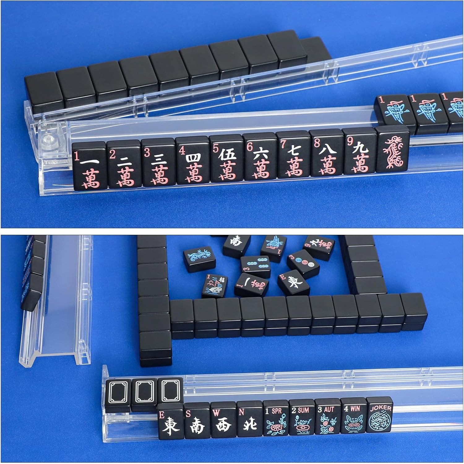 Black Mahjong Tiles Set 1.2 Inch, 166 Pieces, Classic, Portable for Adults