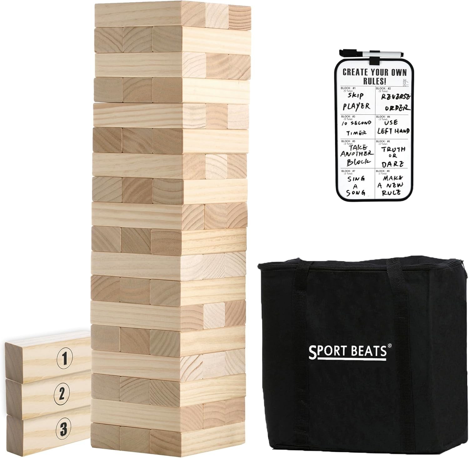 Outdoor Games Large Tower Stacking Game, 54 Wooden Blocks, Stack Up to 4 Ft T…