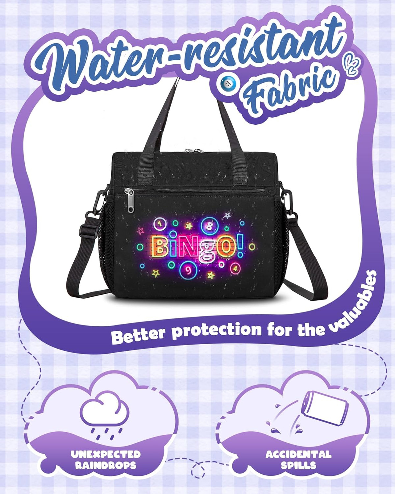 Bingo Bag for Daubers Water Resistant Organizer with Pockets for Adults Seniors