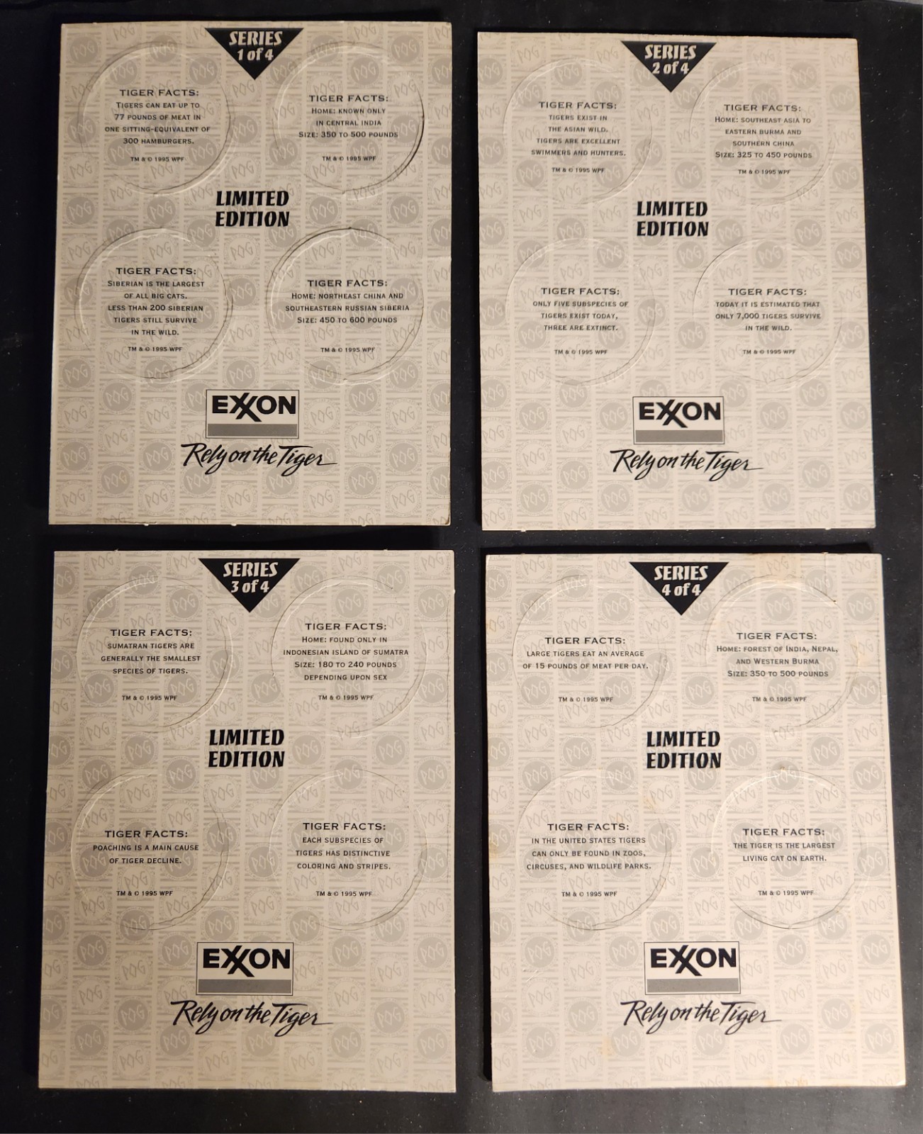 Vintage 1995 ExxonMobil Save the Tiger Fund POG Set 1-2-3-4. Original Owner