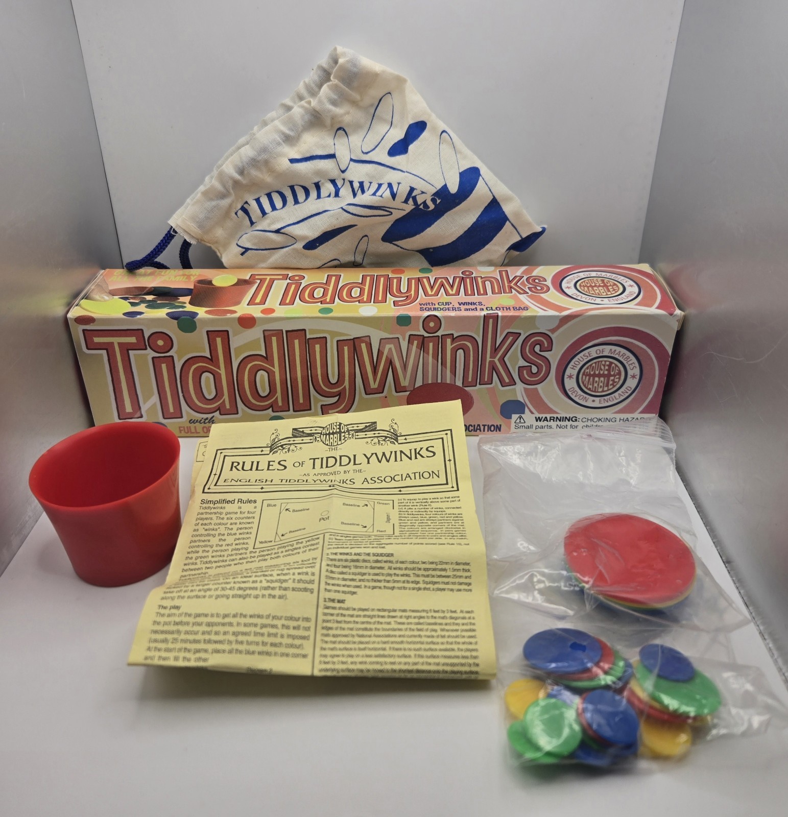 Tiddlywinks Game by House of Marbles Devon England w/Cup, Winks. Squidgers & Bag