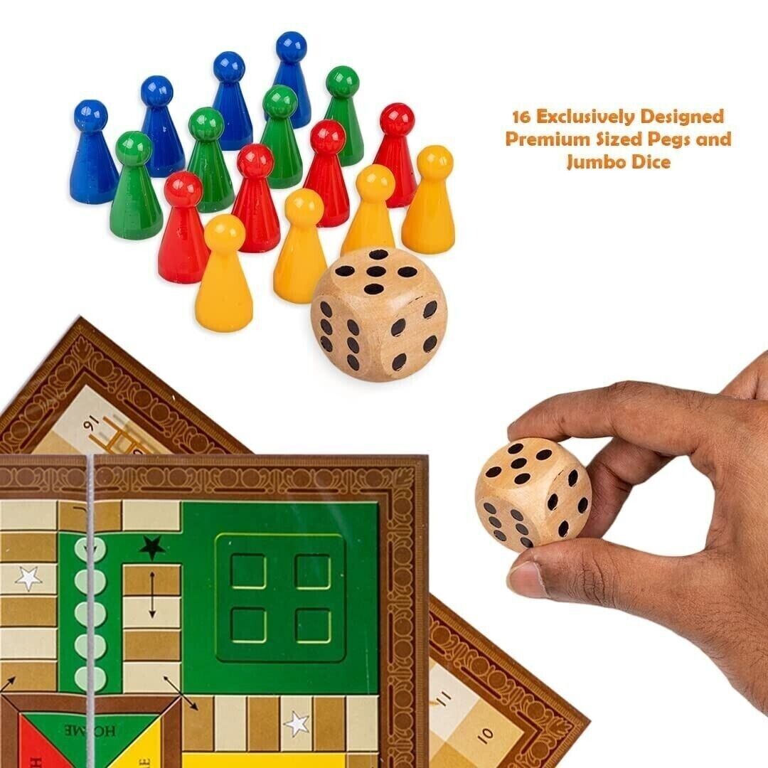Grand Ludo and Snakes & Ladders Board Game with Jumbo Size Wooden Dice