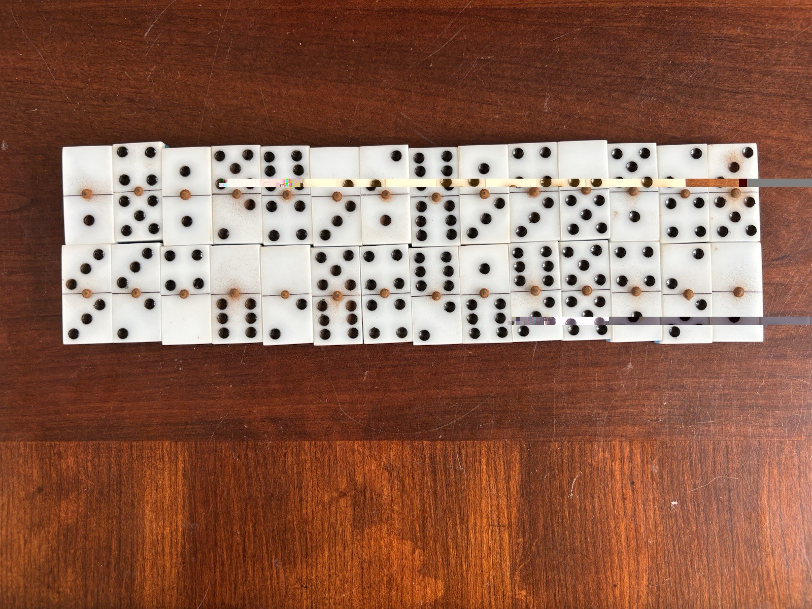 Vintage Mid-Century Double Six Domino Set in Tooled Leather Case Complete 28 Pcs