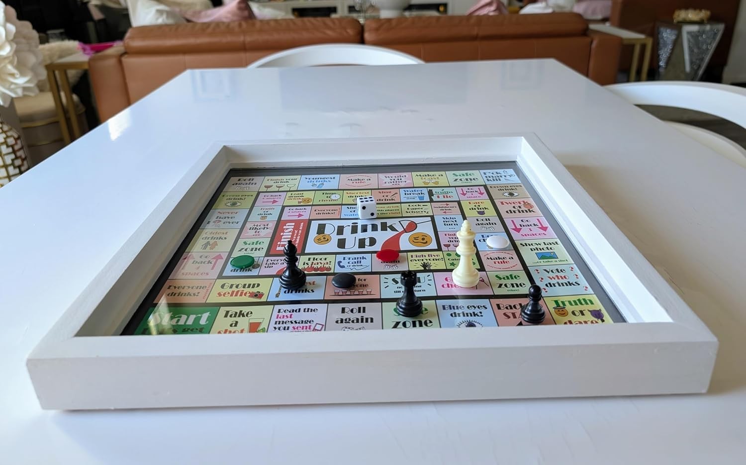 Real Glass Top Ludo Board Game 17 Inches by 17 Inches, Ludo Board Game with 16 T