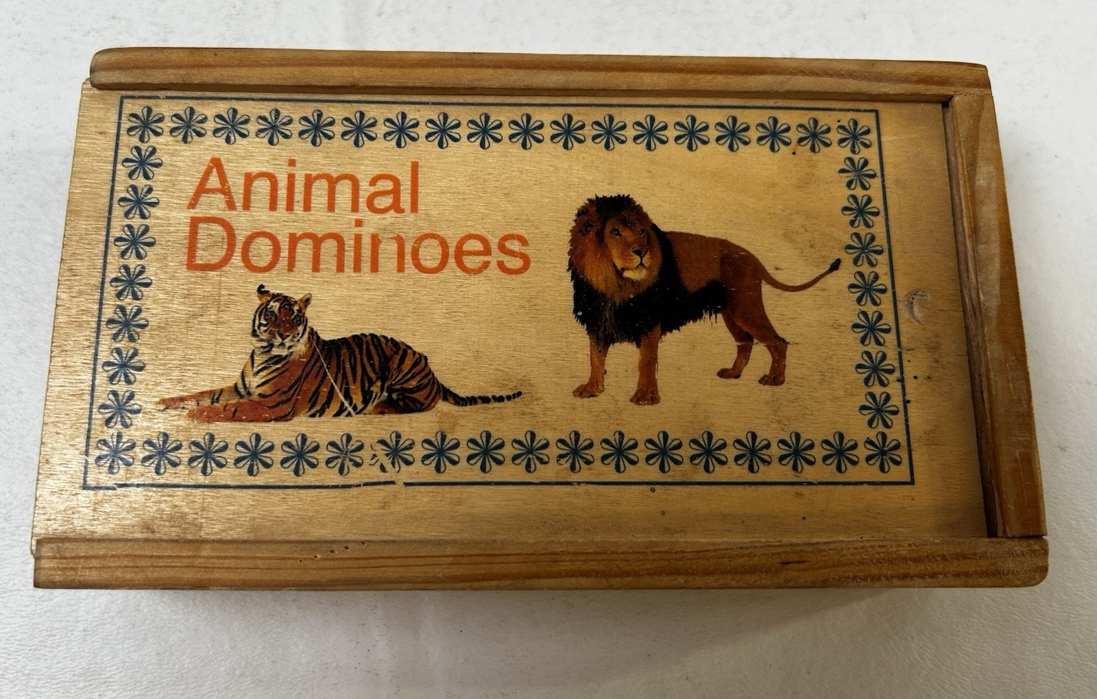 Vintage Wooden African Animal Dominoes 27 Pieces With Wooden Box Case