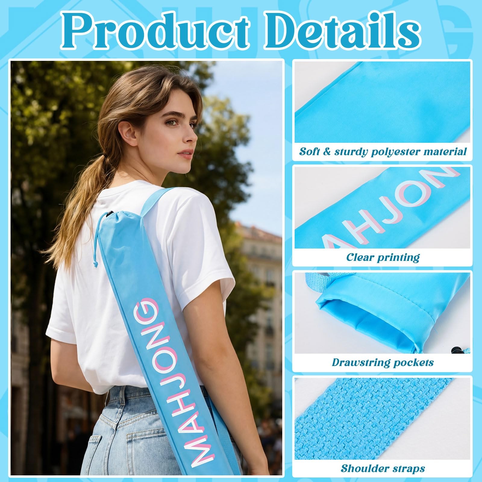 35 Inch Long Mahjong Mat Bag Cute Double Strapped Soft Polyester Drawstring M…