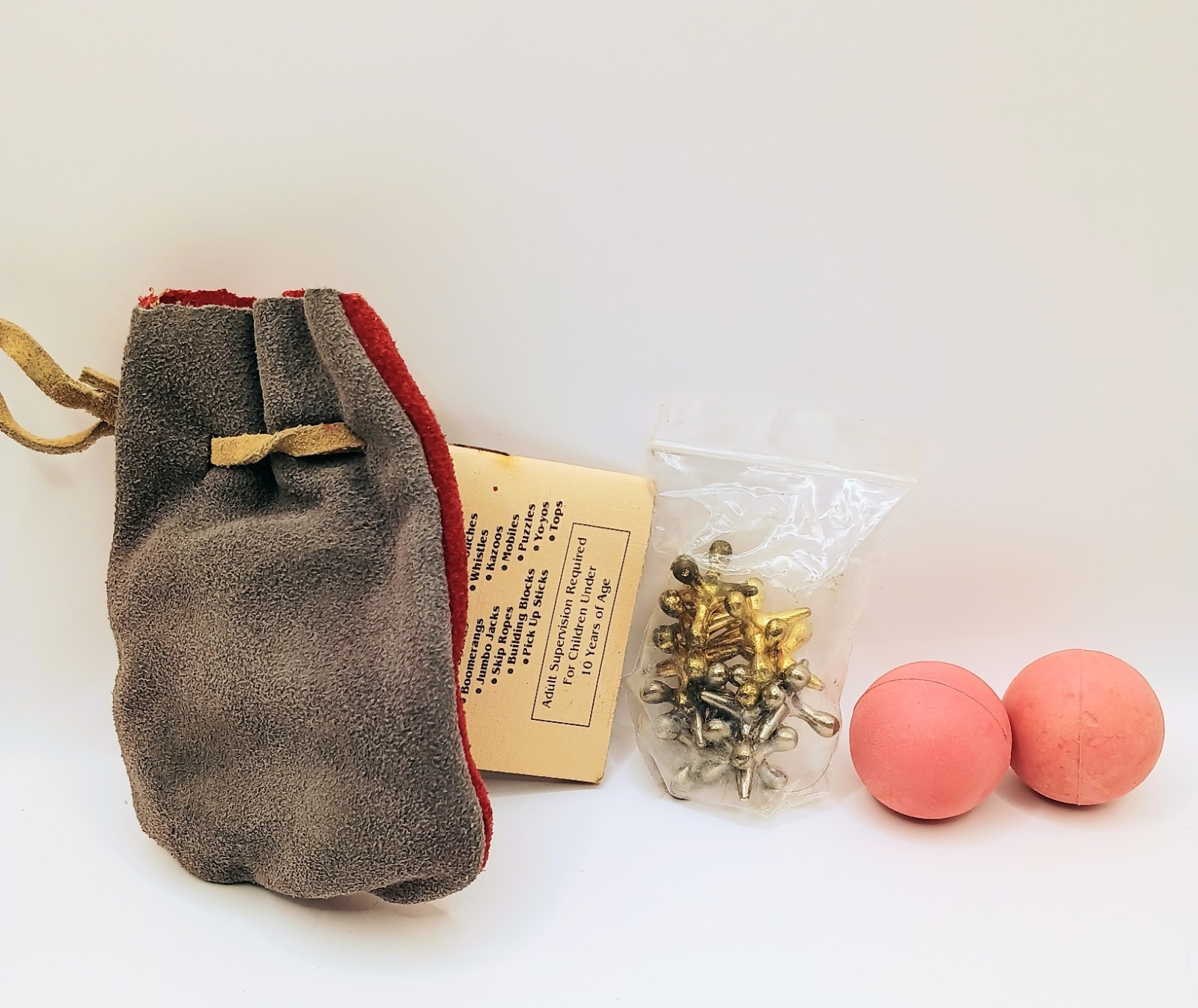 Vintage Jumbo Jacks Classic Game Original Suede Bag, Instructions, Bouncy Balls!