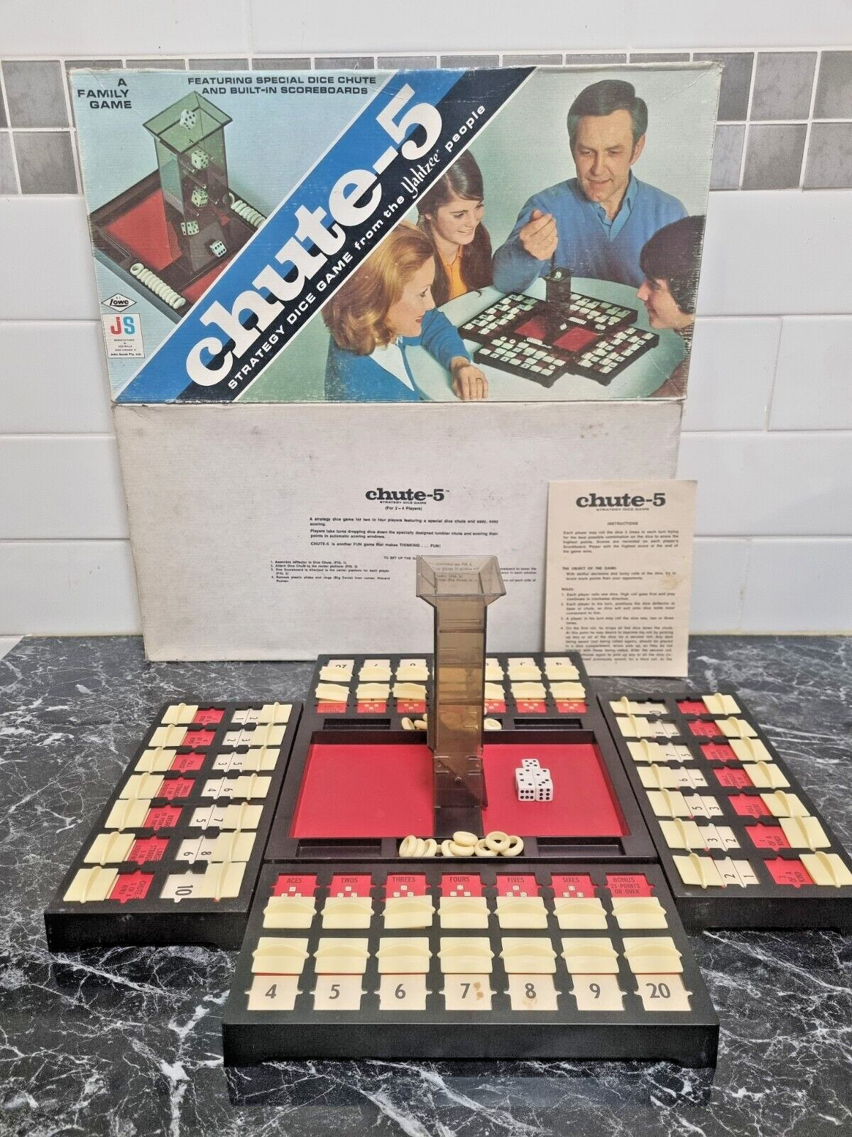 Vintage Milton Bradley Board Game Chute-5 Yahtzee Dice Stratergy Game Rare 1973