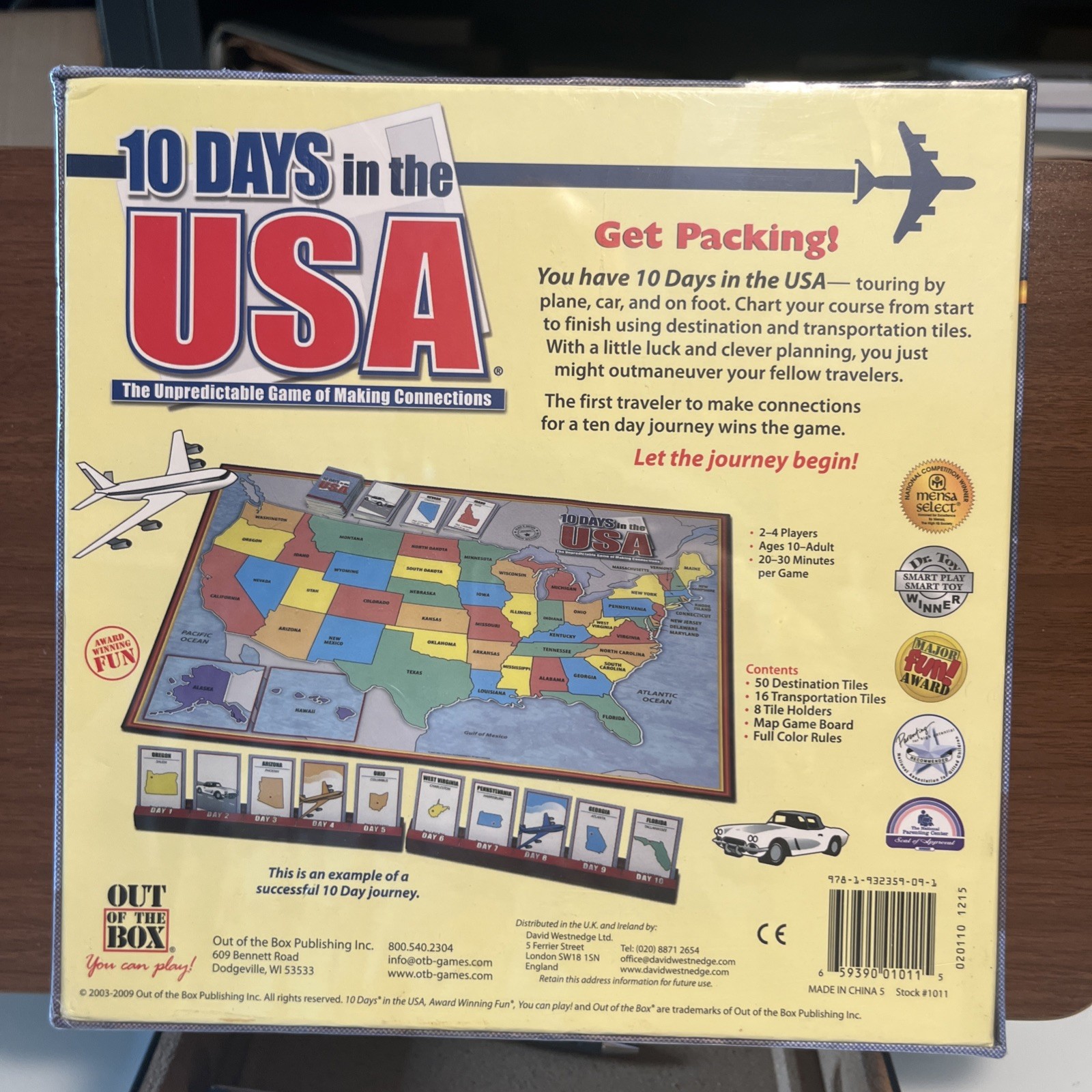 10 Days In the USA Board Game by Out Of The Box Games / Mensa Select