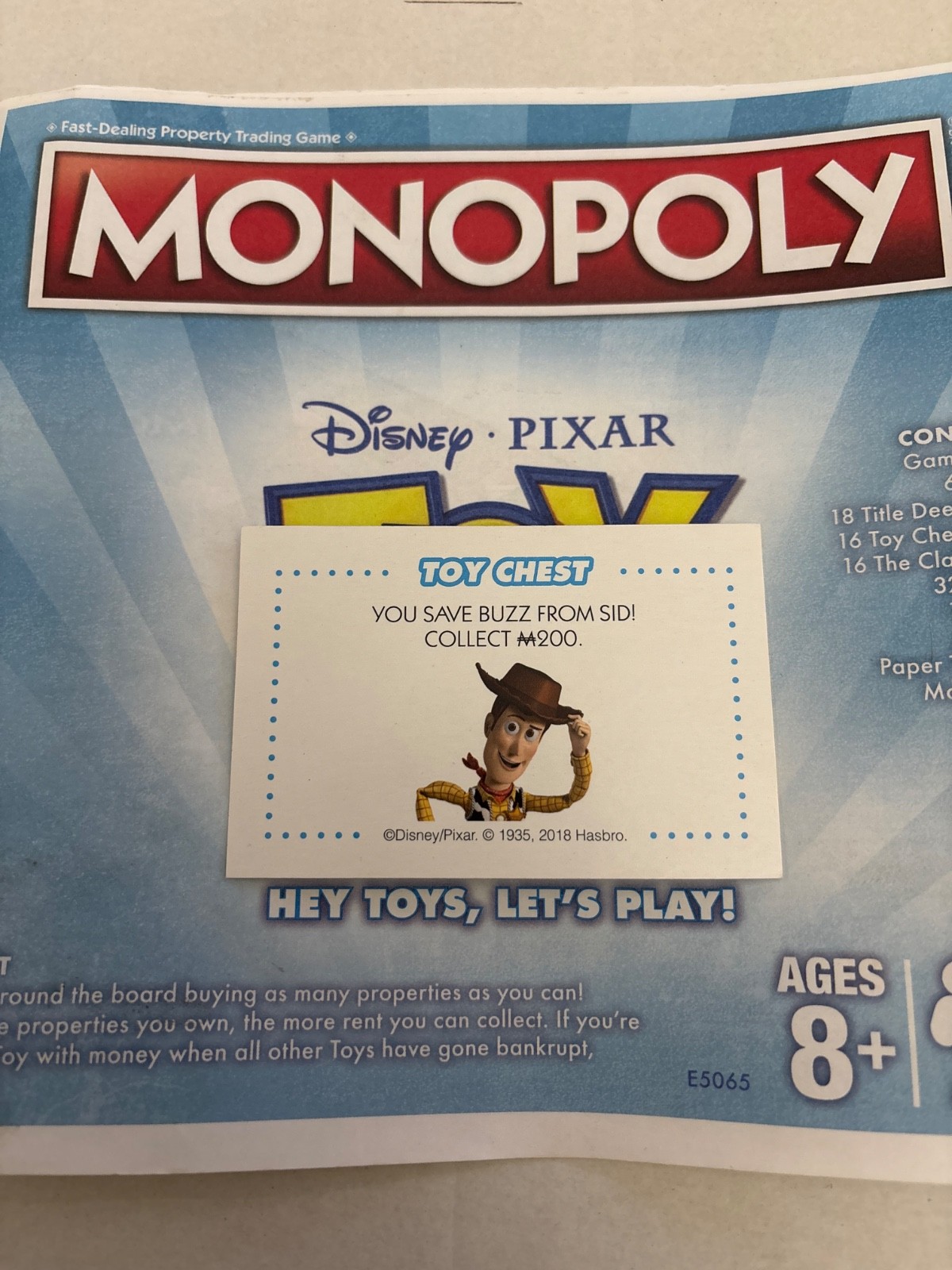 2018 Monopoly Toy Story You Save Buzz From Sid Community Chest Card Game Piece