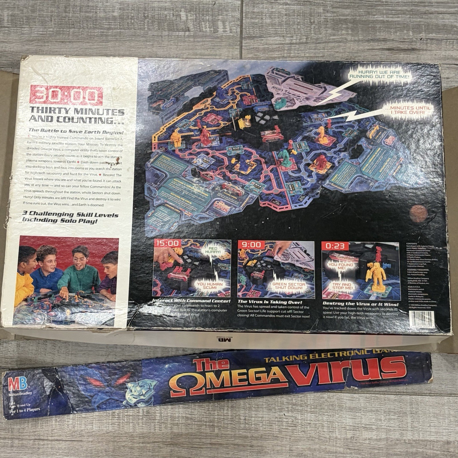 Vintage 1992 THE OMEGA VIRUS MB Electronic Board Game 99% COMPLETE Tested Works