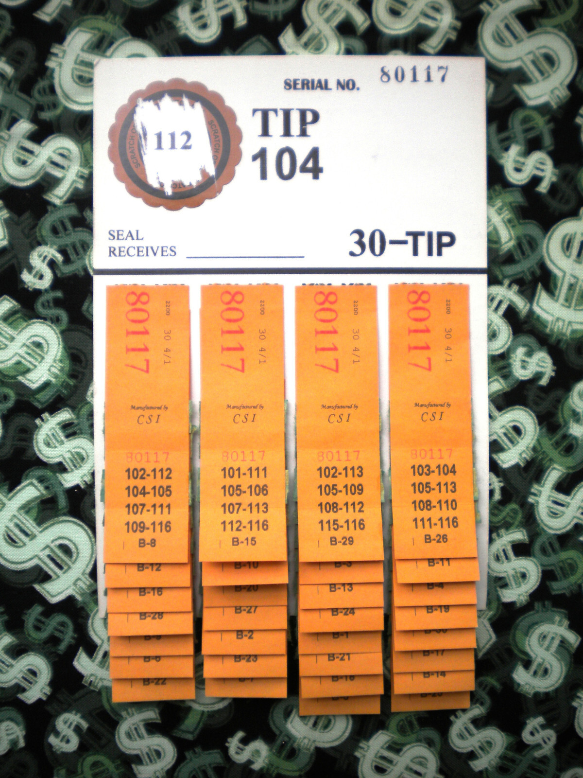 1 Dozen ~ 30 REGULAR “NOT Sure” TIP BOARDS {101-116} 4#on 1 Ticket Jar Pull Tabs