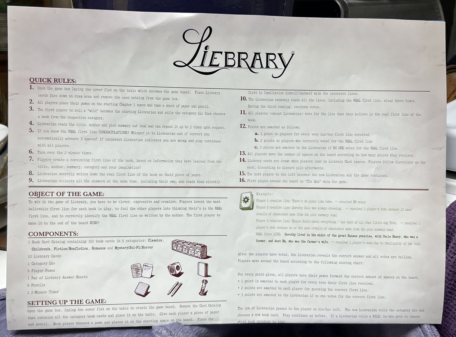 2005 Liebrary Board Game Where The First Line Speaks Volumes! Excellent Shape!