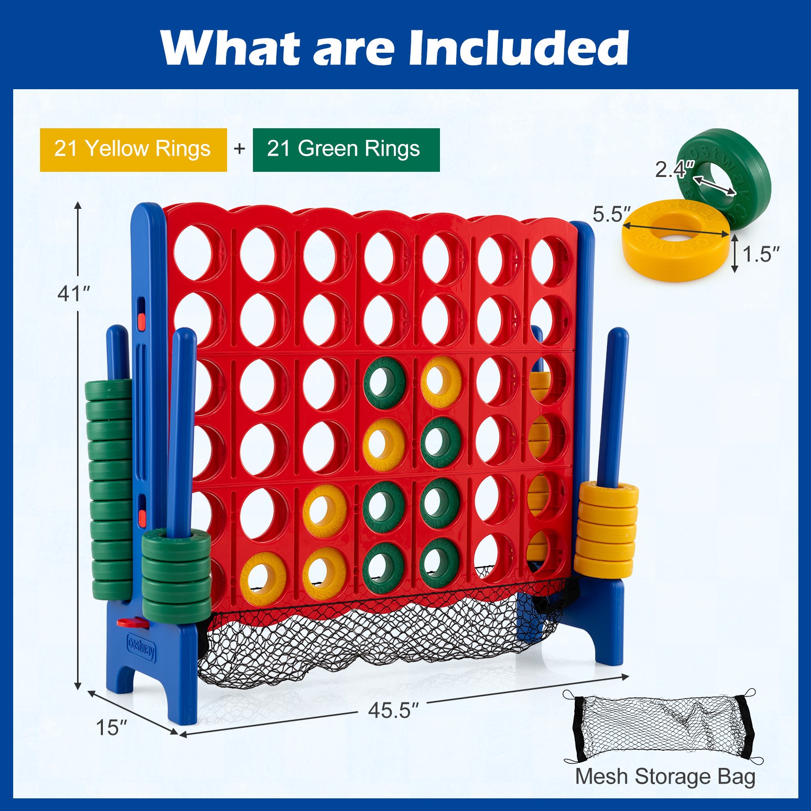 4-to-Score Giant Game Set 4-in-a-Row Connect Game W/Net Storage for Kids & Adult
