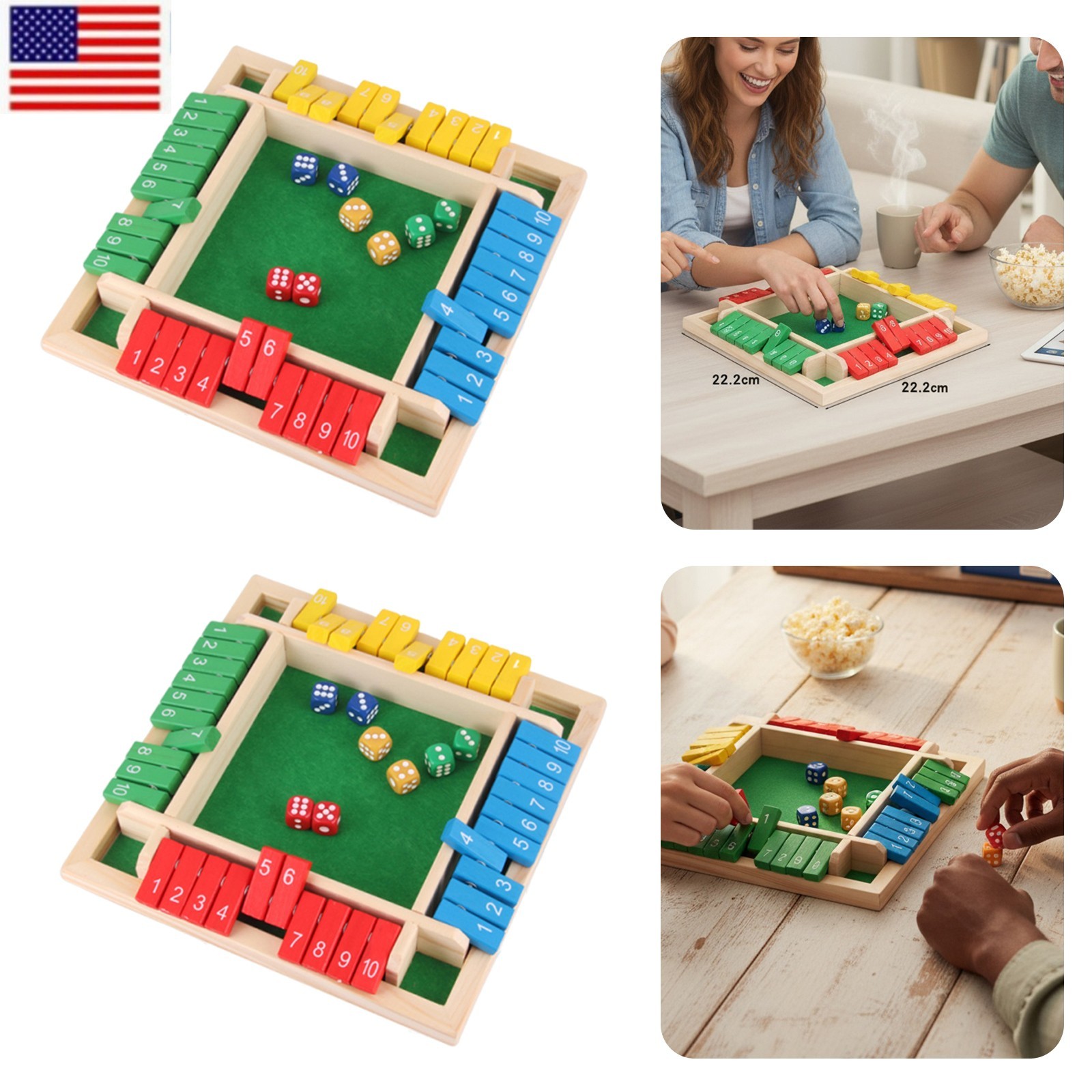 Wooden Dice Board Game Shut The Box for 4 Players Flaps & Dices Game Parent-chi