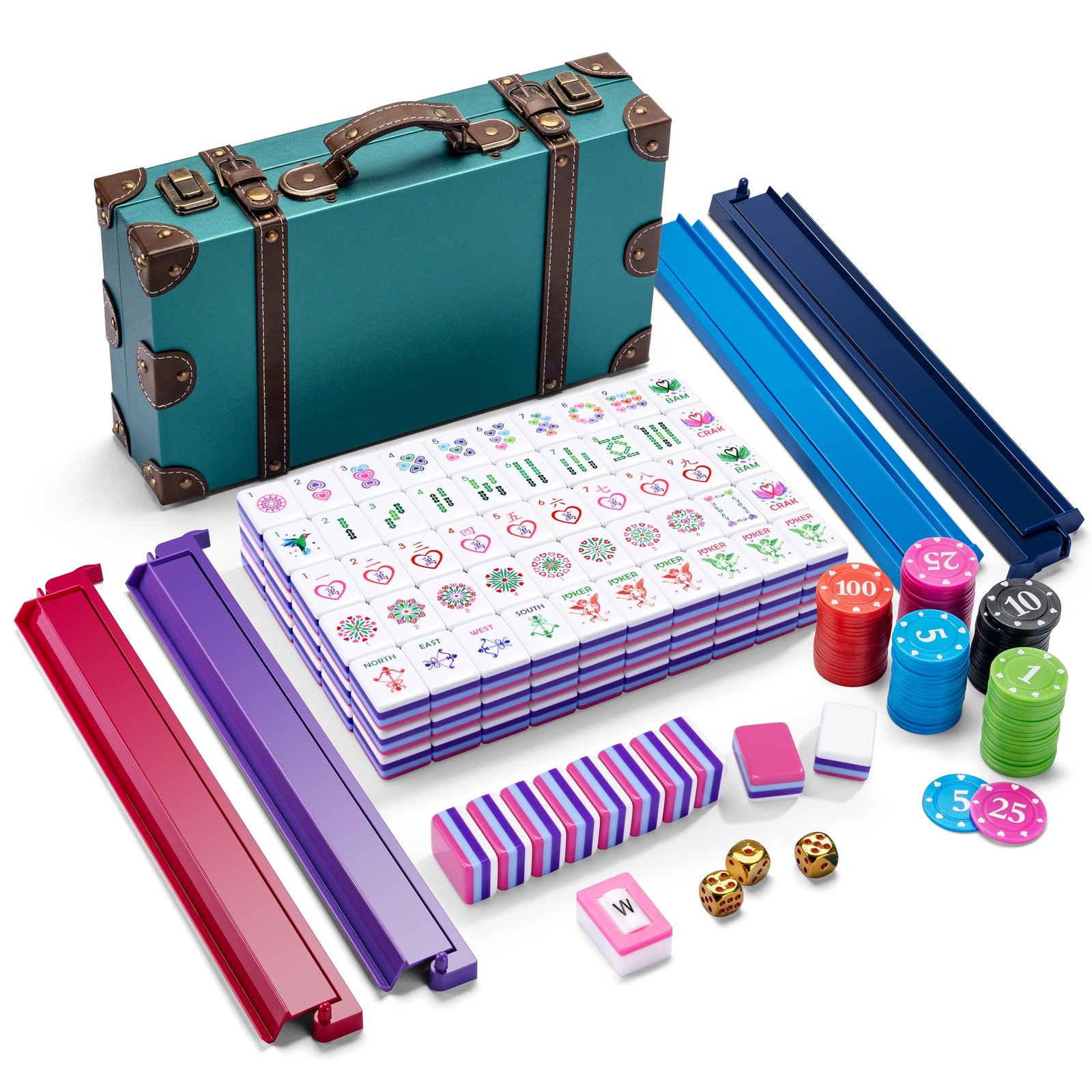 Binood American Heart-Shaped Mahjong Set – 160 Premium Acrylic Tiles, 4-Layer…