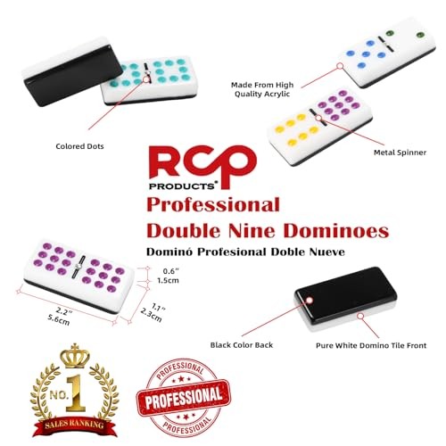 Dominos Set for Adults – Professional Double 9 Dominoes Set of 55 Tiles, Black