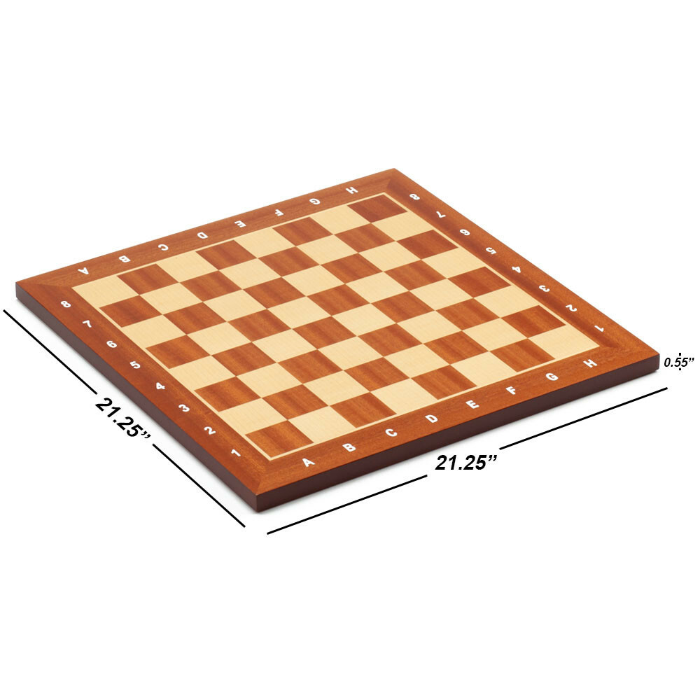 21×21″ Maple&Sapele Inlaid Wood Chess Board w/57mm Square. Flat Chess Game Board