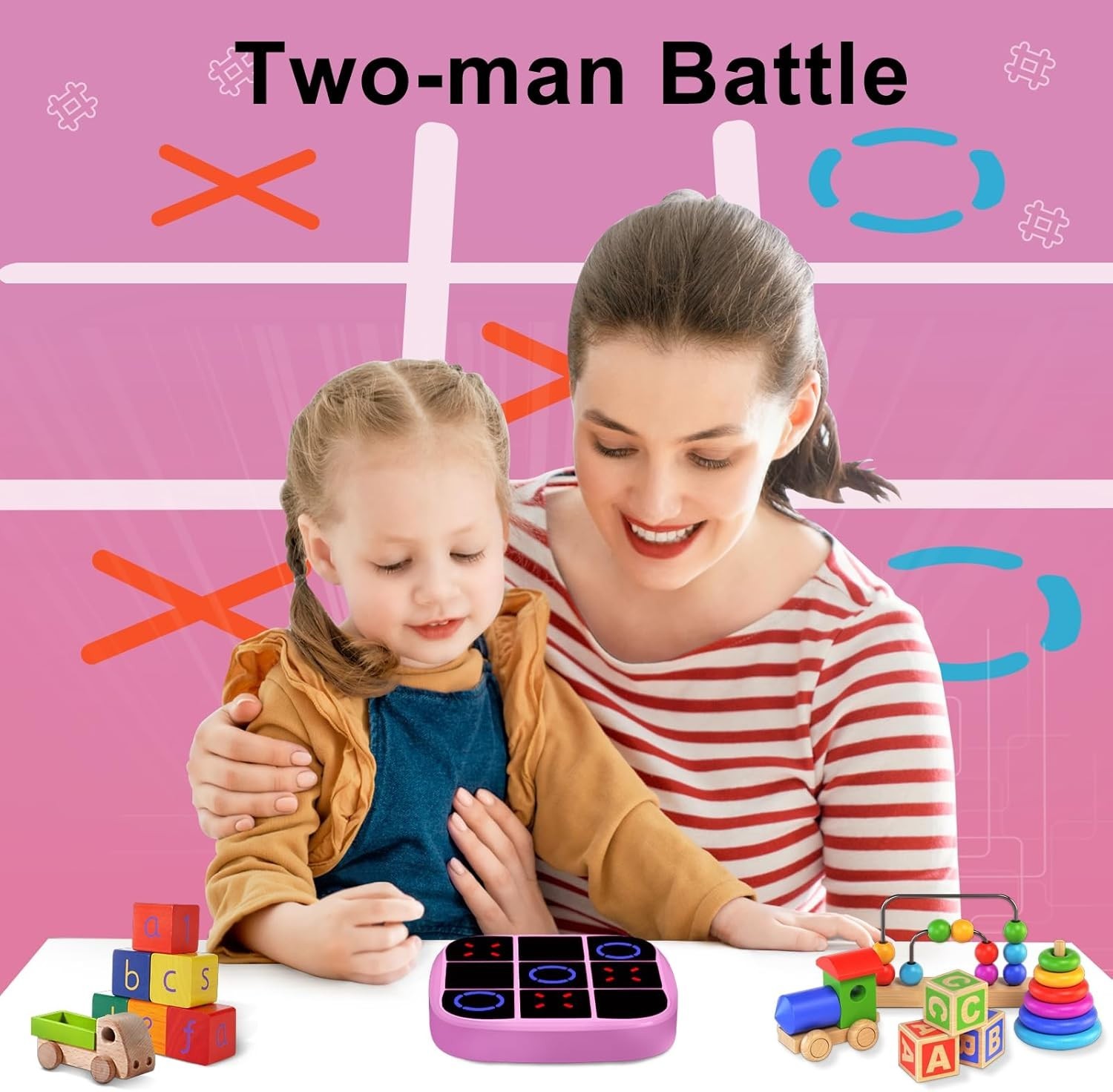 Portable Pink 4-in-1 Tic-Tac-Toe Game: Perfect for Car Rides and Gatherings