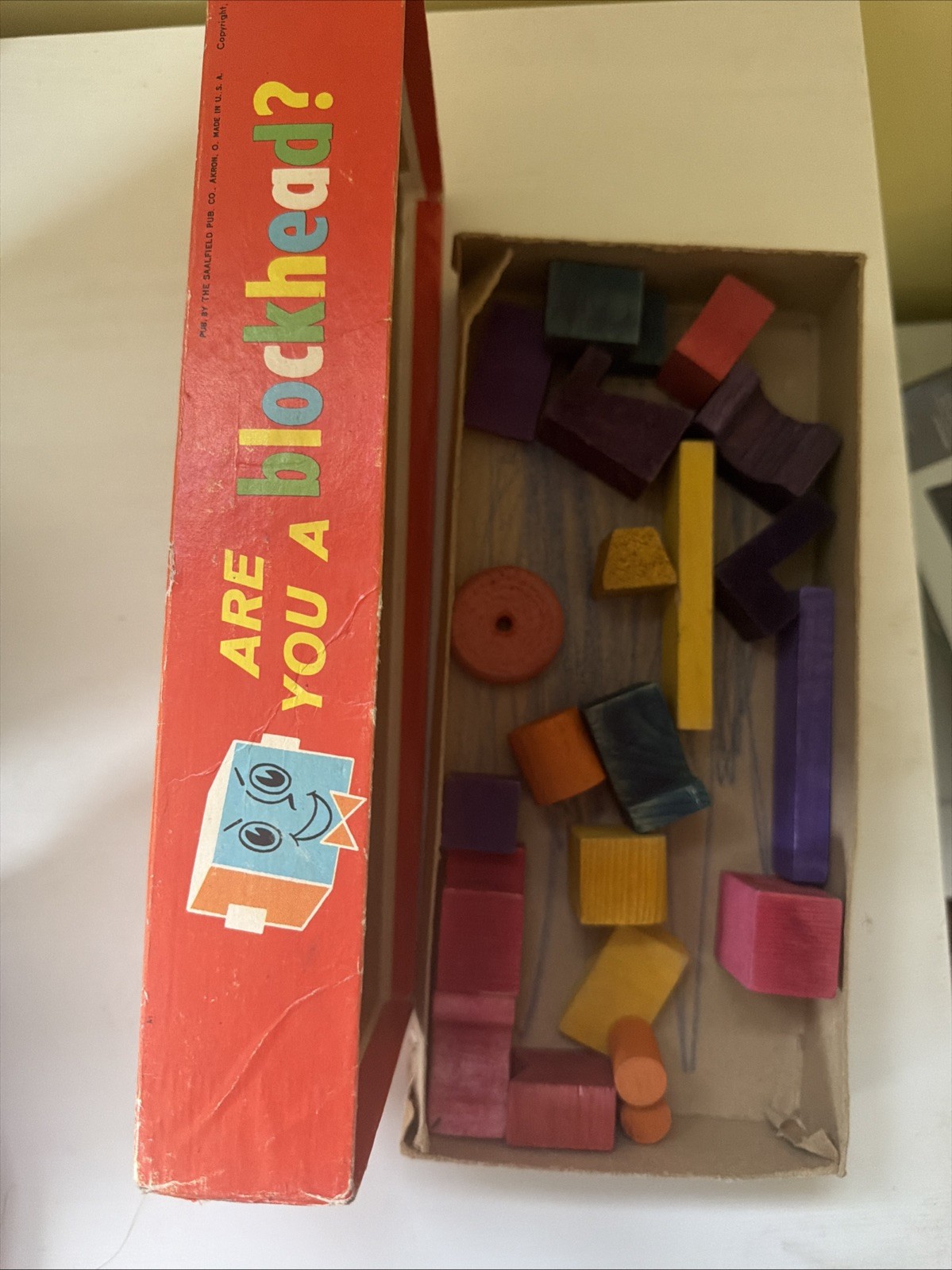 Blockhead! Balancing Block Stacking Game 1950s Vintage Family Party Saalfield