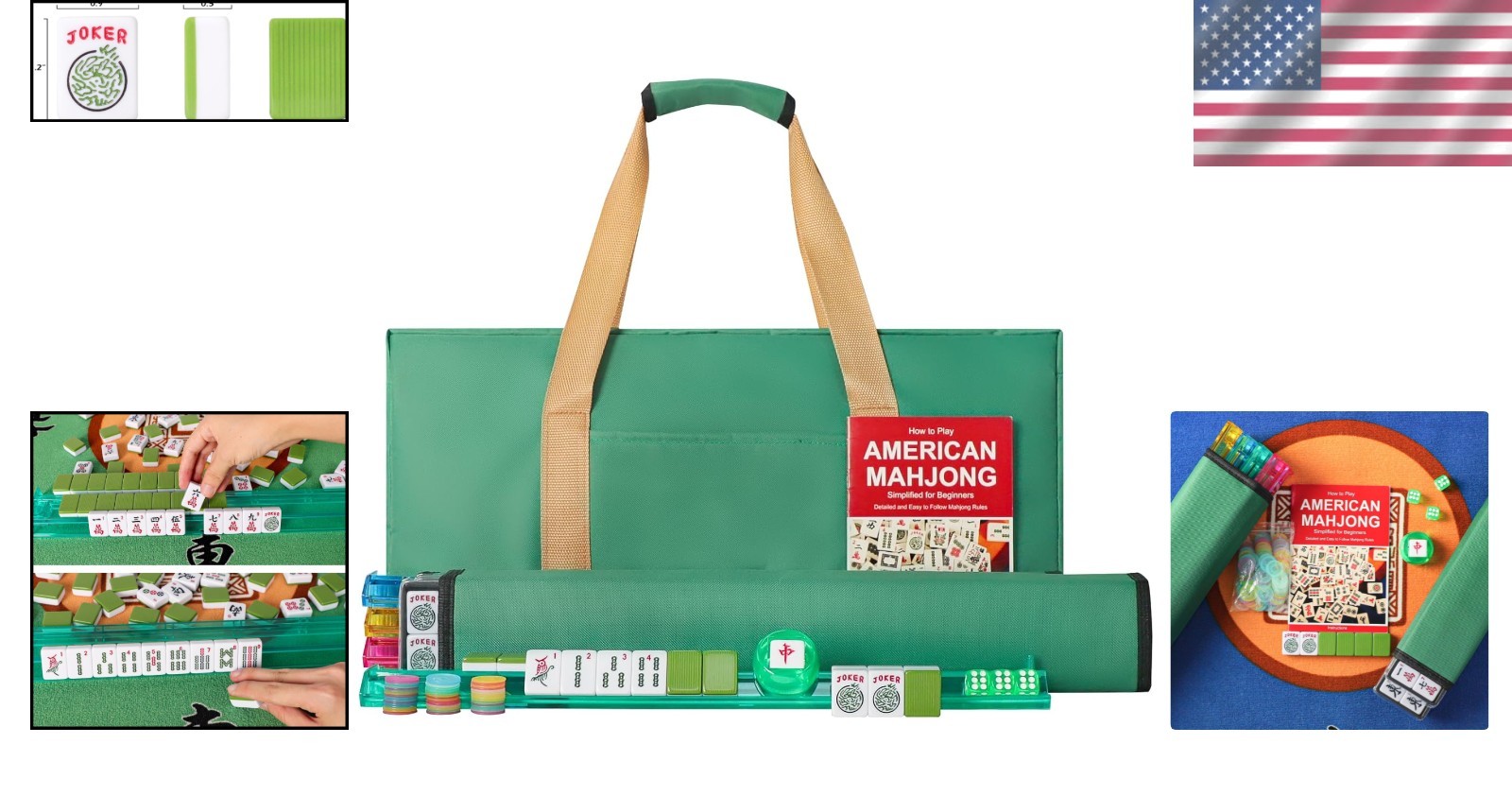 Complete American Mahjong Set with 166 Green Tiles and Stylish Carrying Bag