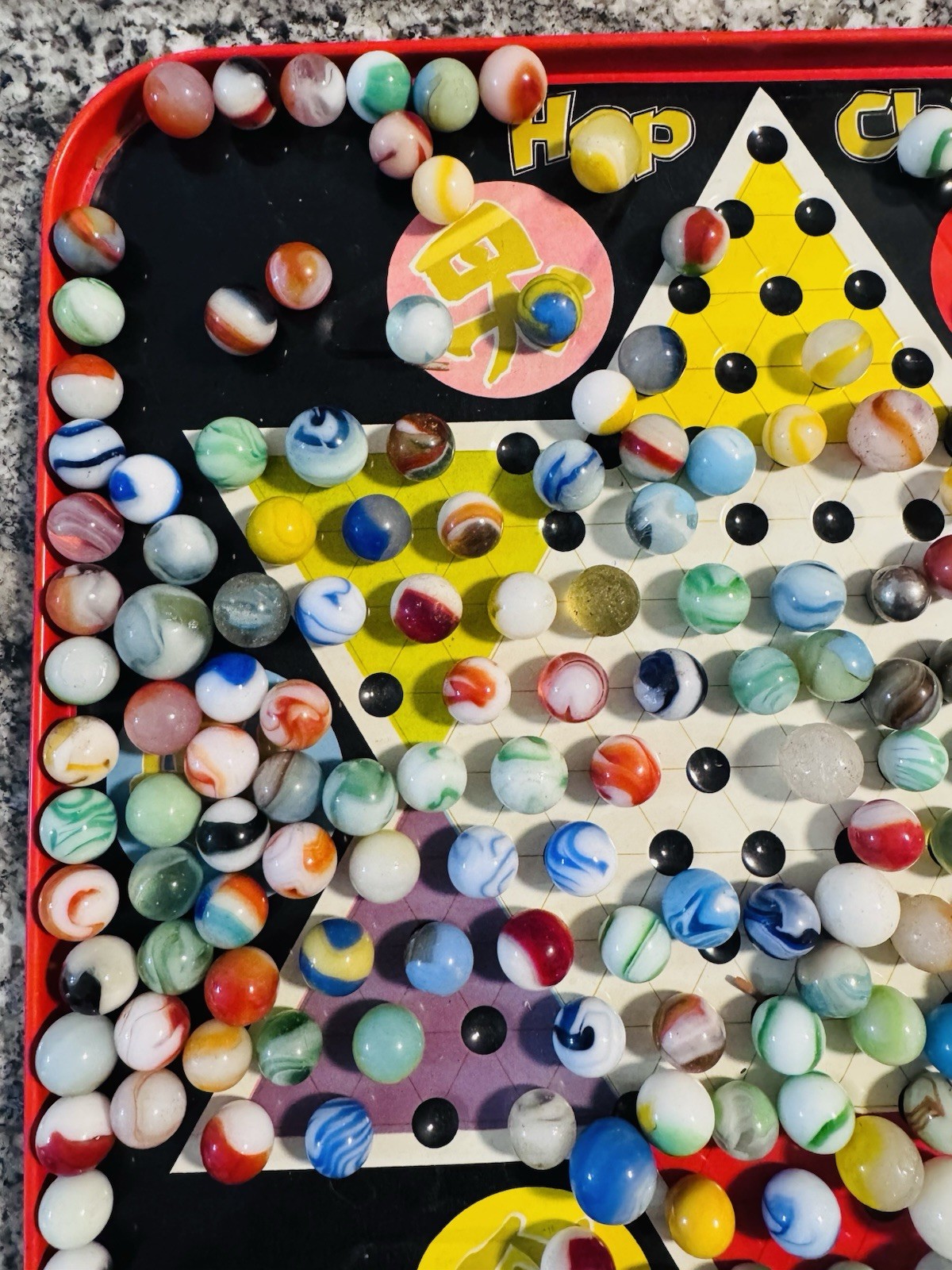 VINTAGE MARBLES from 50’s and 60’s and Chinese checker board with some pieces