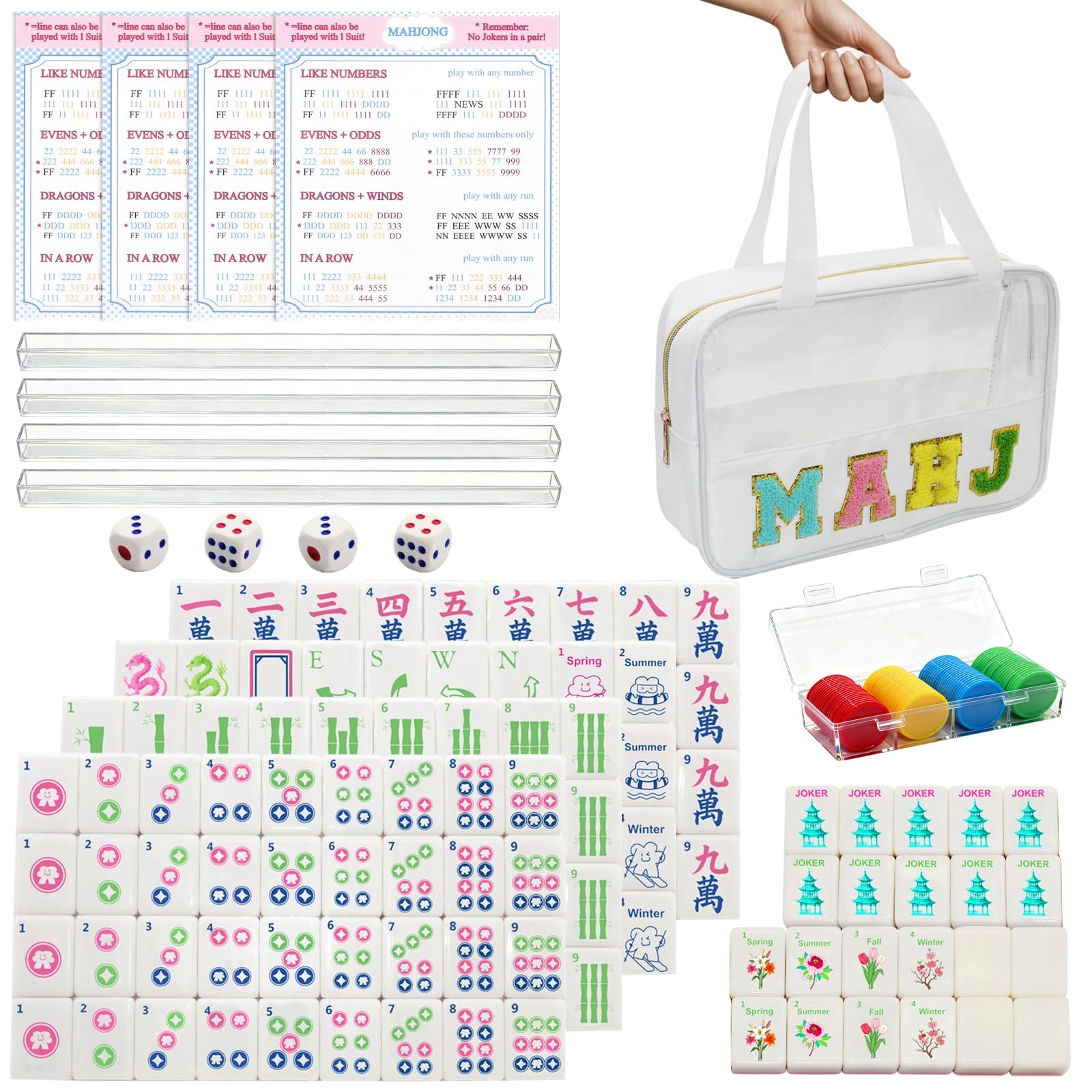 American Mahjong Tile Set, 1.2 x 0.9 x 0.6 inches, Pink