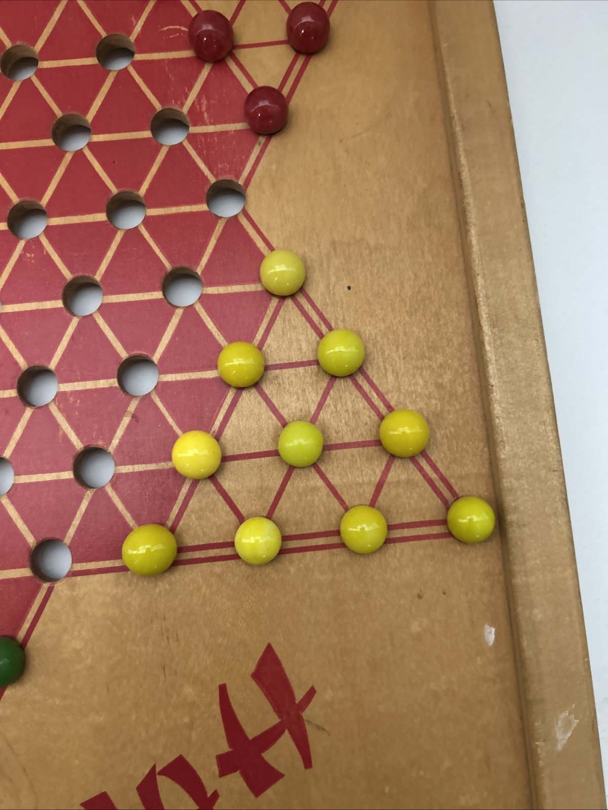VTG Pressman USA Hop Ching Red Font Wood Chinese Checkers Game Board & Marbles